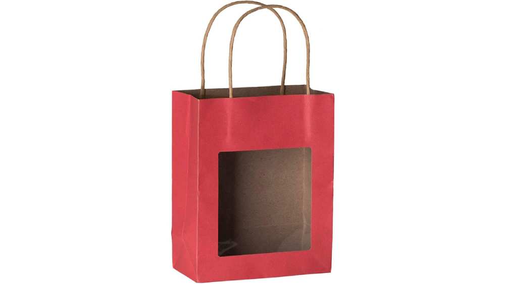 Red Kraft Paper Bag With Window 20 Pack 7.75"x 6.25"x 3"