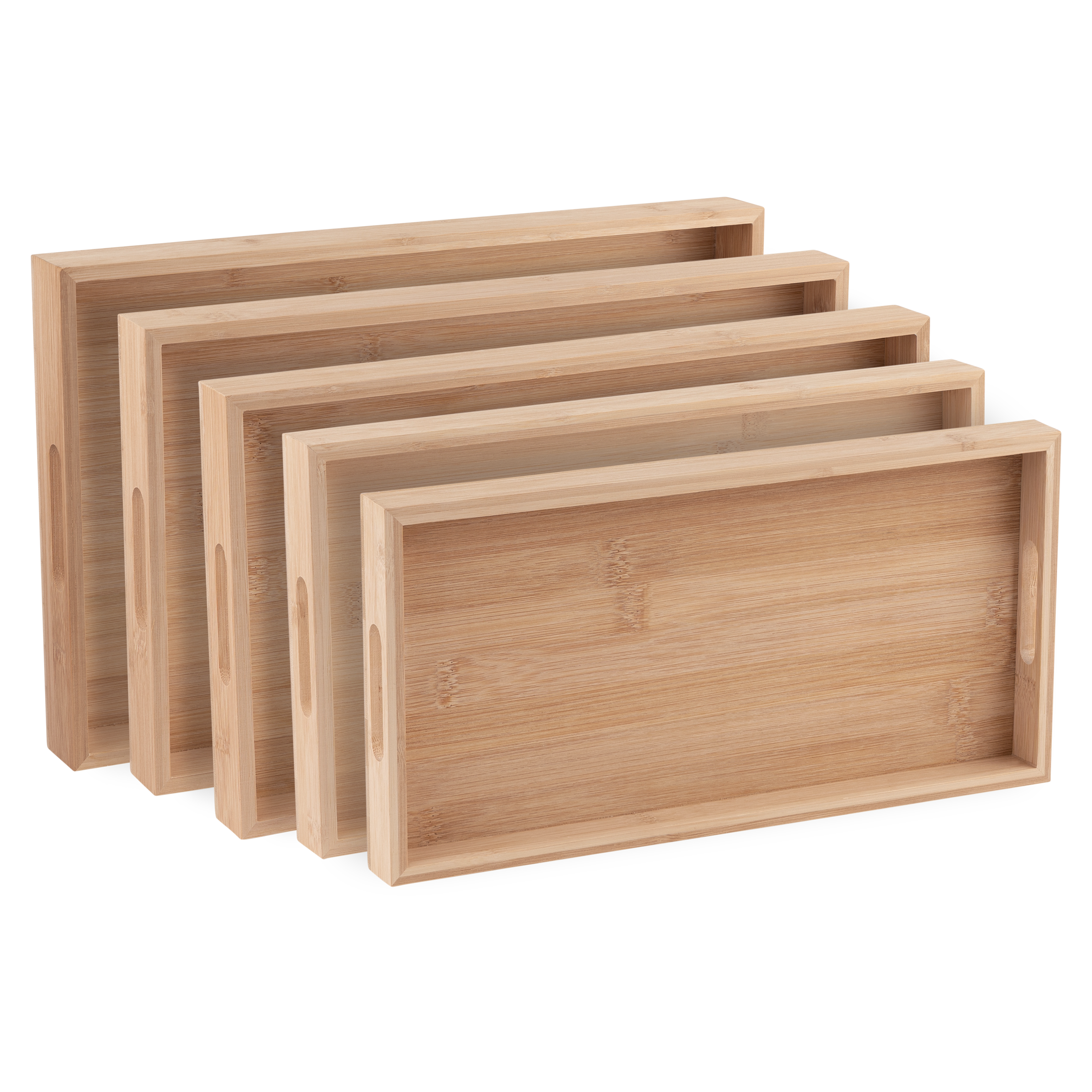 Bamboo Kitchen Serving Tray  Eco Friendly Wooden Serving Trays For Meat, Vegetables, Cheese And Charcuterie Board  5 Pack