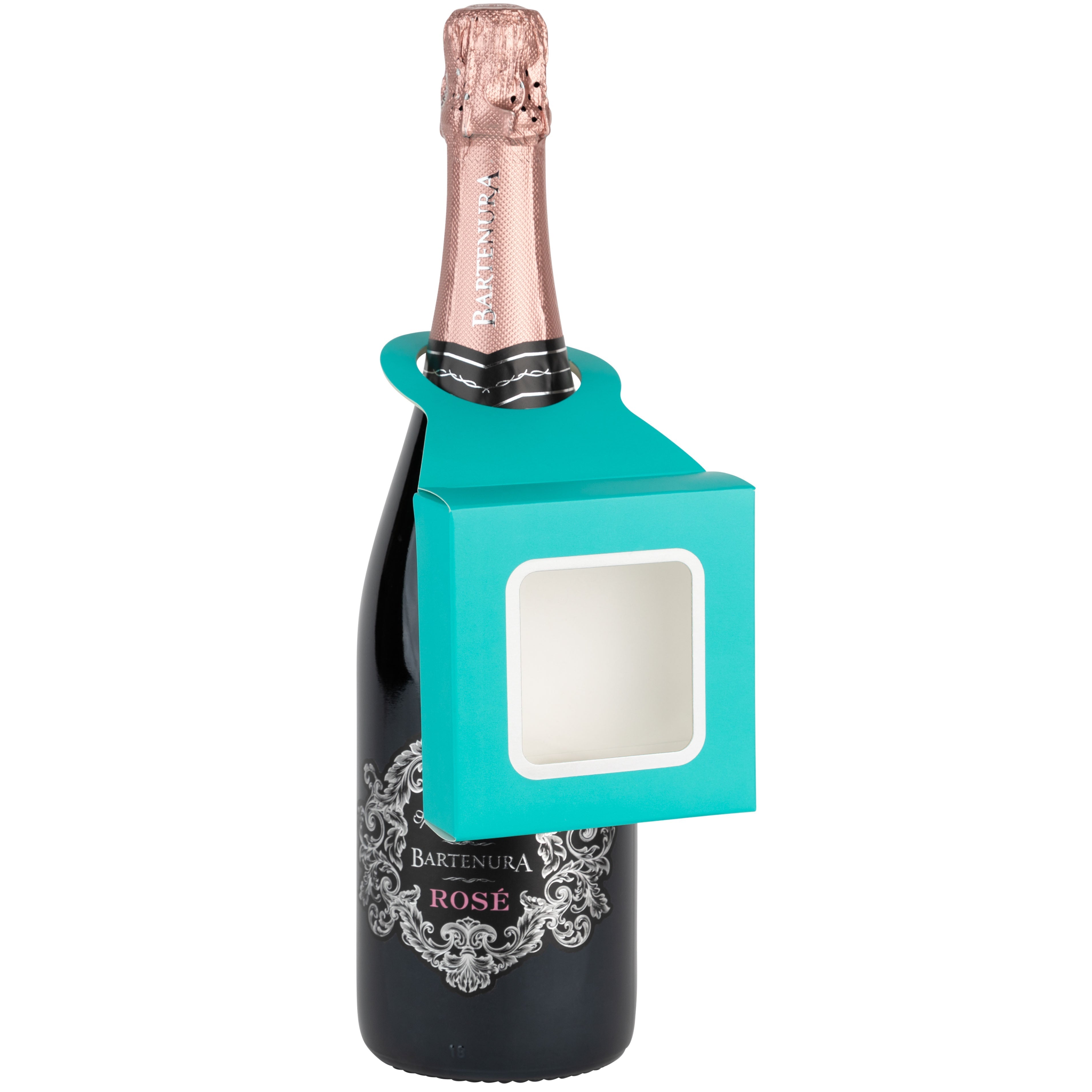 Teal Wine Bottle Gift Box Hanger With Window 24 Pack 3.65" X 1.125" X 3.75"