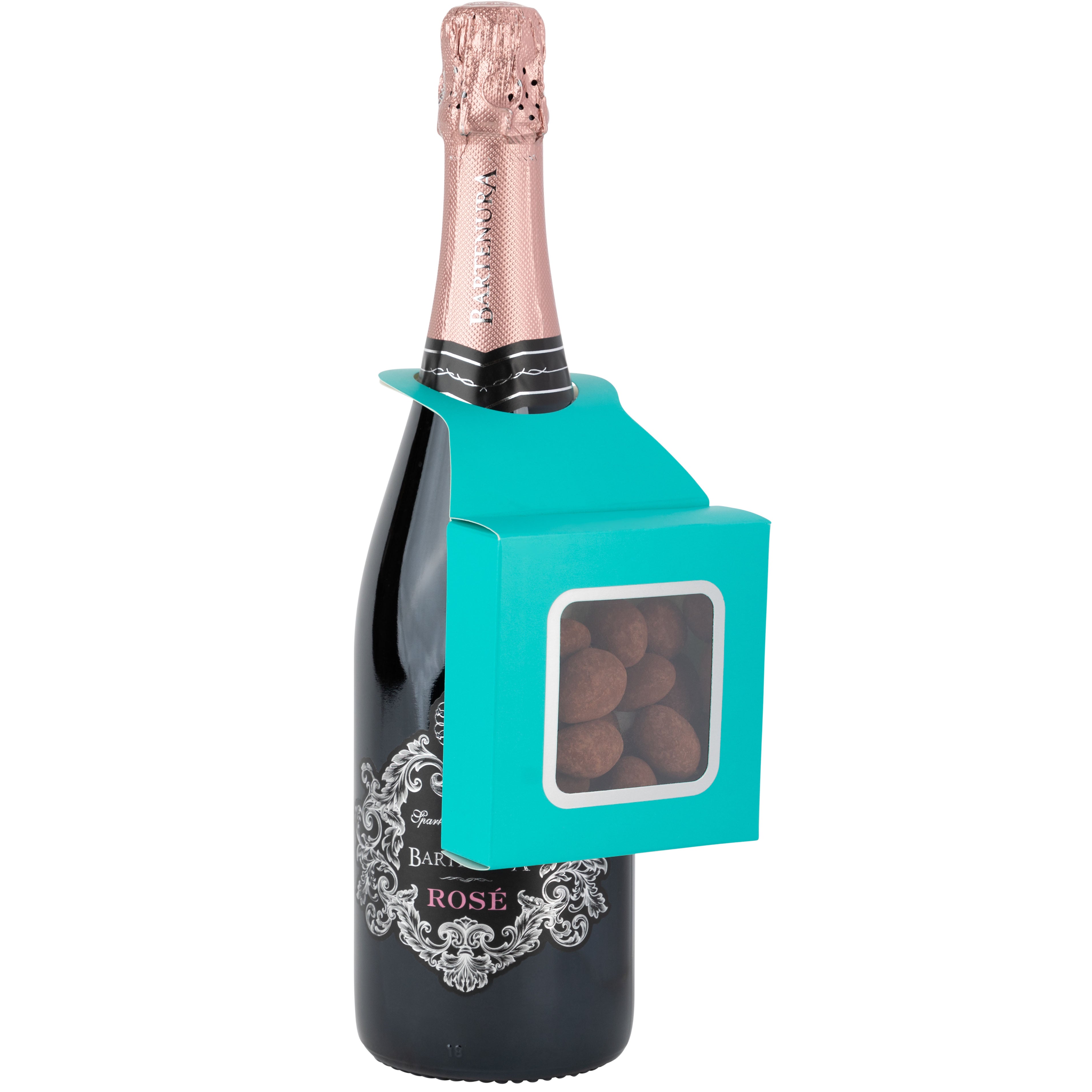 Teal Wine Bottle Gift Box Hanger With Window 24 Pack 3.65" X 1.125" X 3.75"