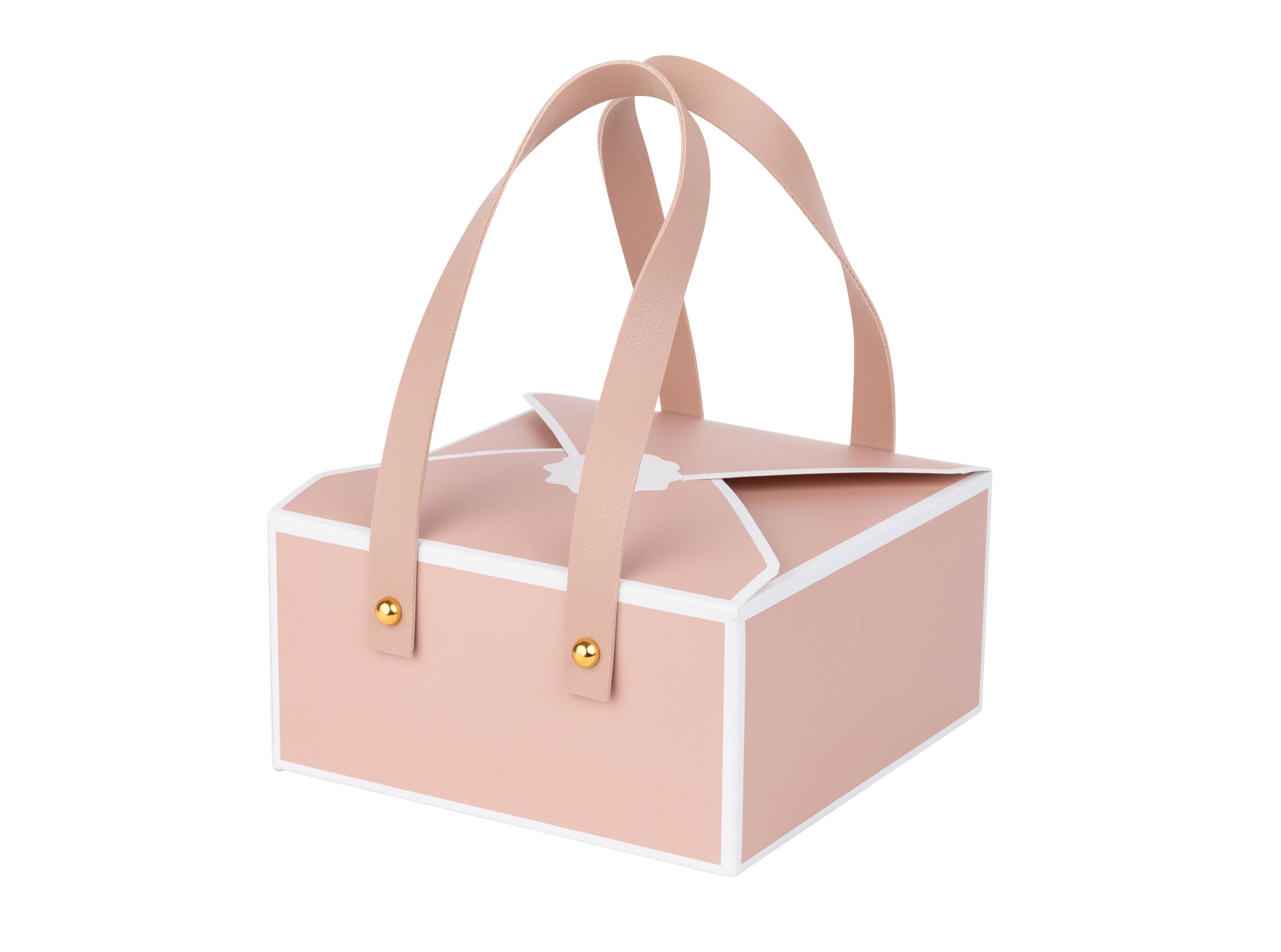 Pink 8 Pack Of Bakery Boxes Gift Boxes With Leather Handles 6x6x3 Inch