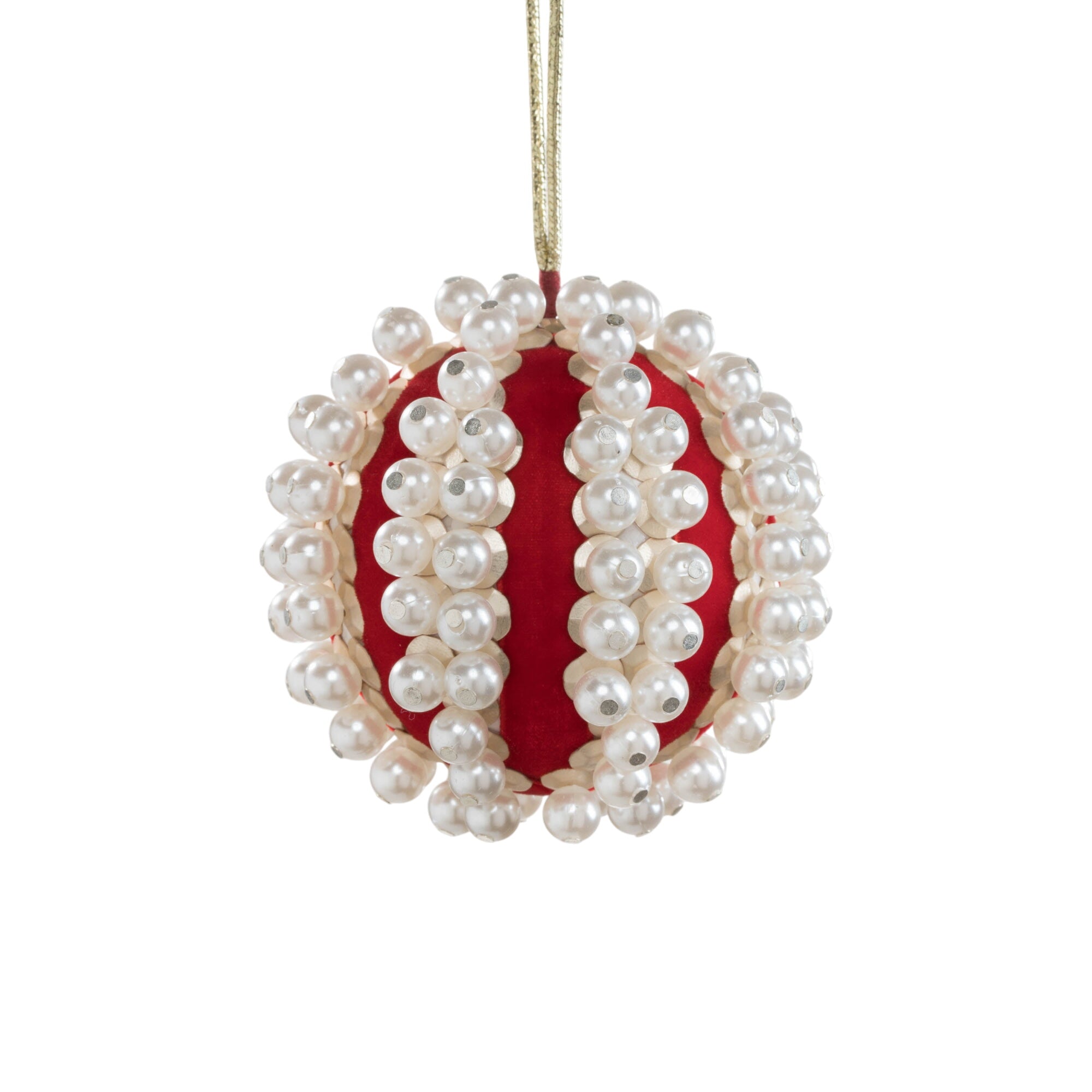 Pearl And Velvet Ball Ornament, Ruby