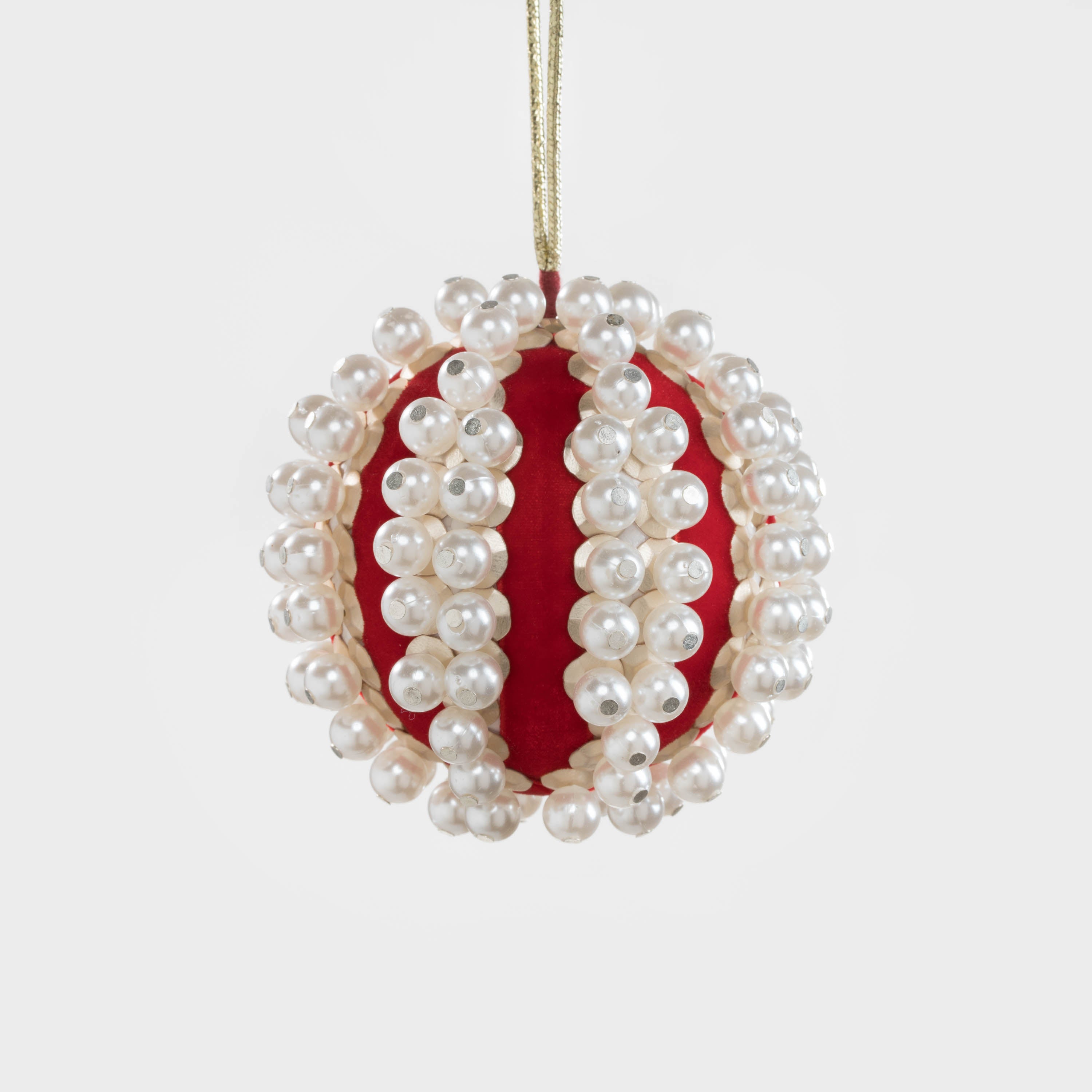 Pearl And Velvet Ball Ornament, Ruby