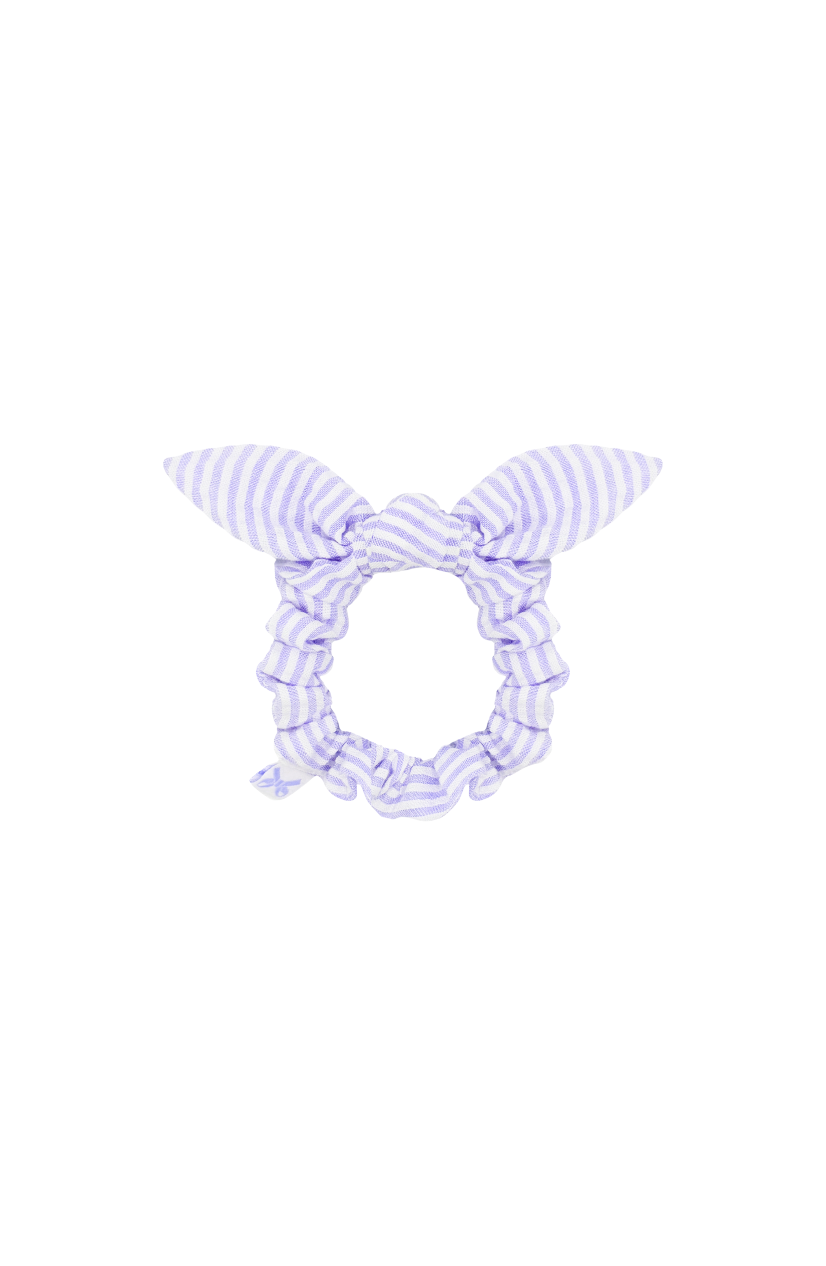 Seersucker Bow Scrunchie In Lavender/white