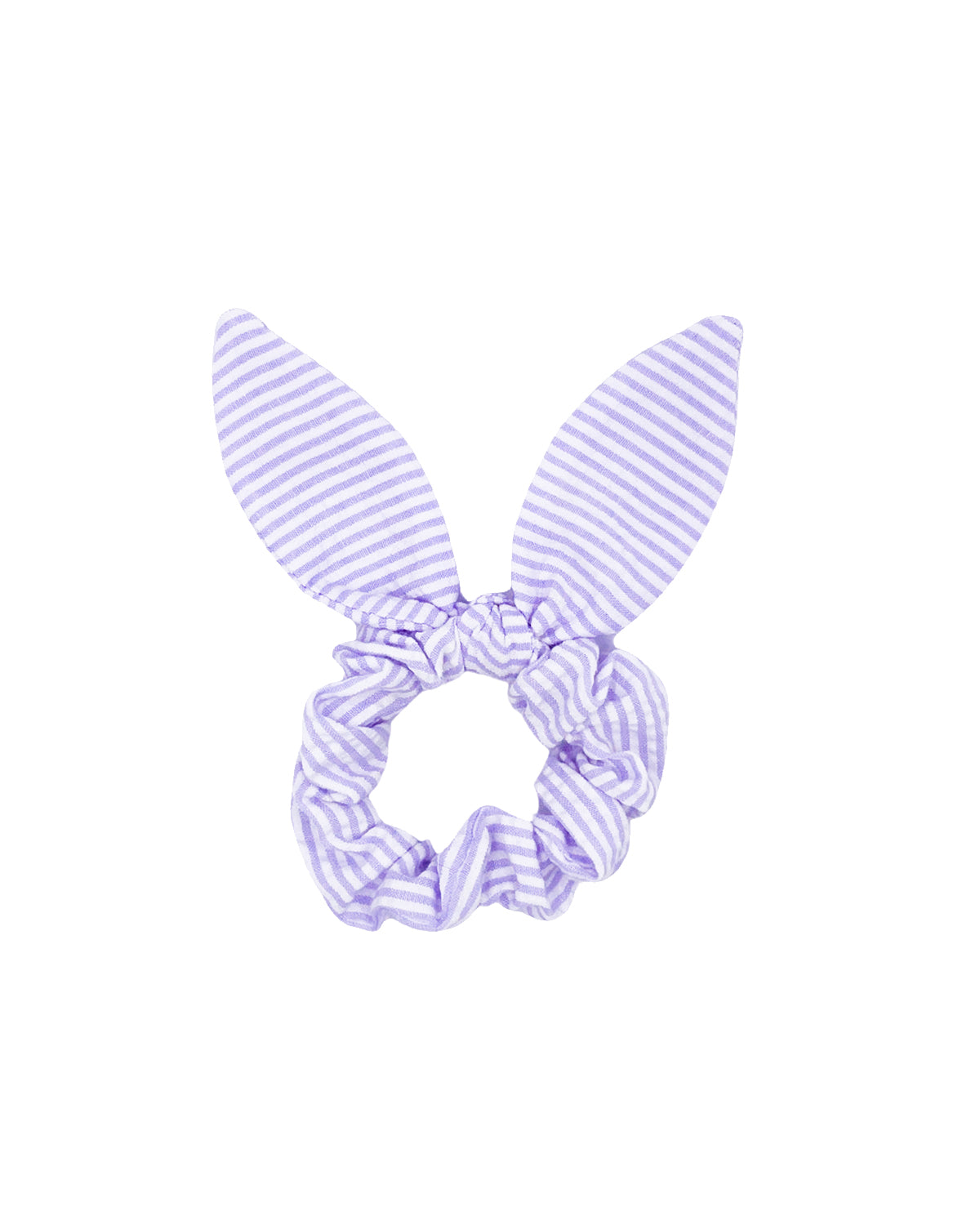 Seersucker Bow Scrunchie In Lavender/white