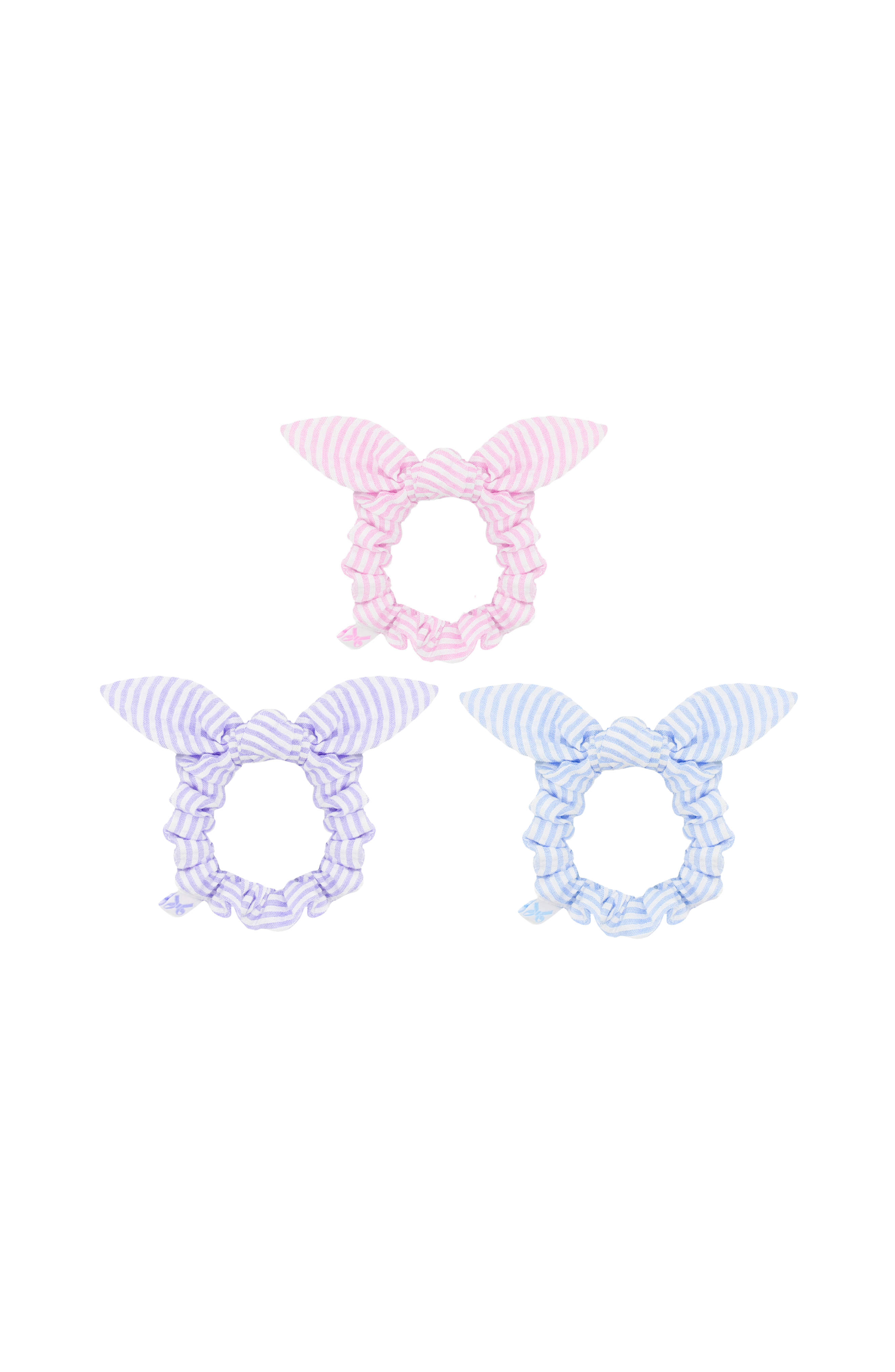 Seersucker Bow Scrunchie In Pink/white