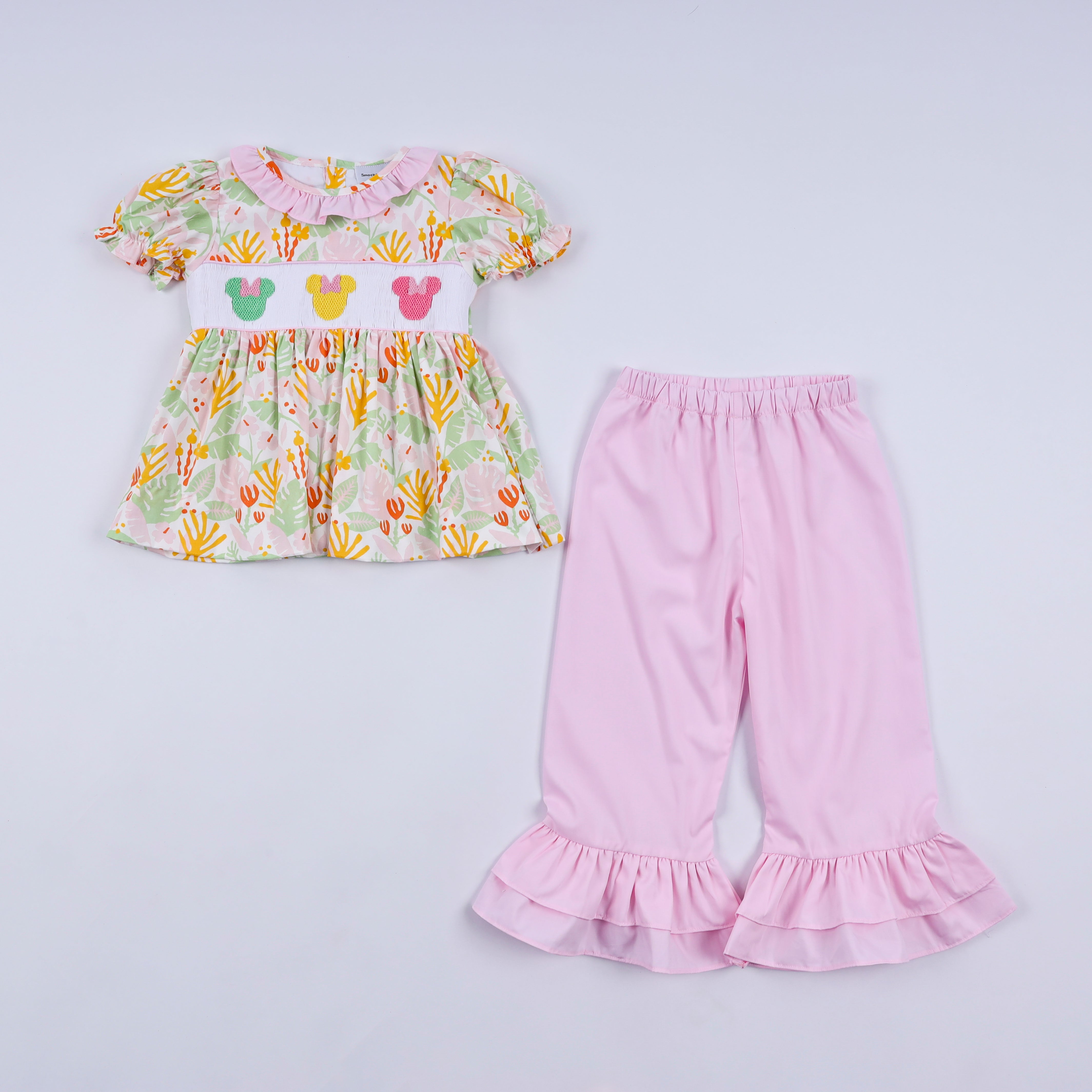 Sweet Island Character Hand Smocked Ruffle Pants Set