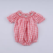 Red Christmas Santa Claus Hand Smocked Plaid Bubble