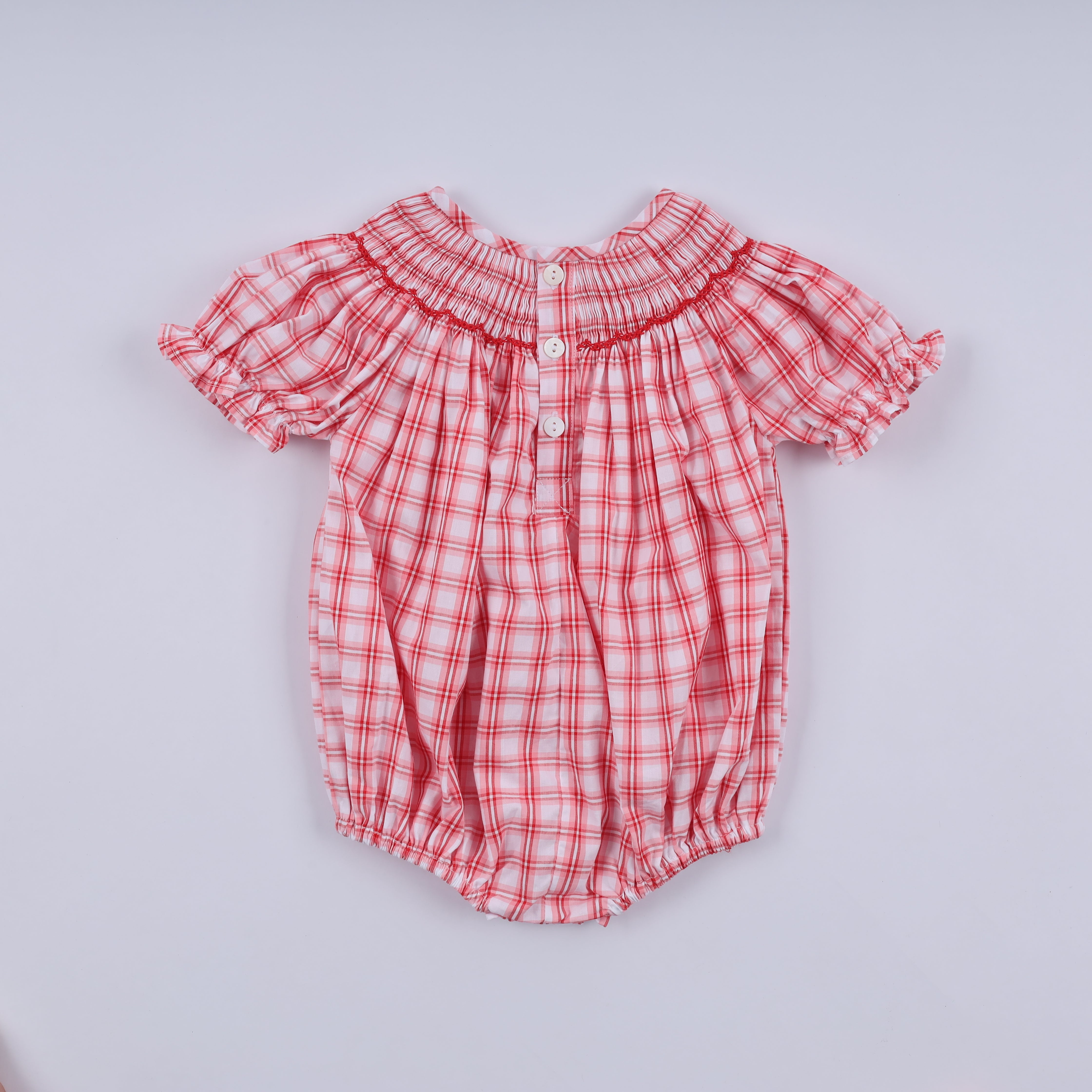 Red Christmas Santa Claus Hand Smocked Plaid Bubble