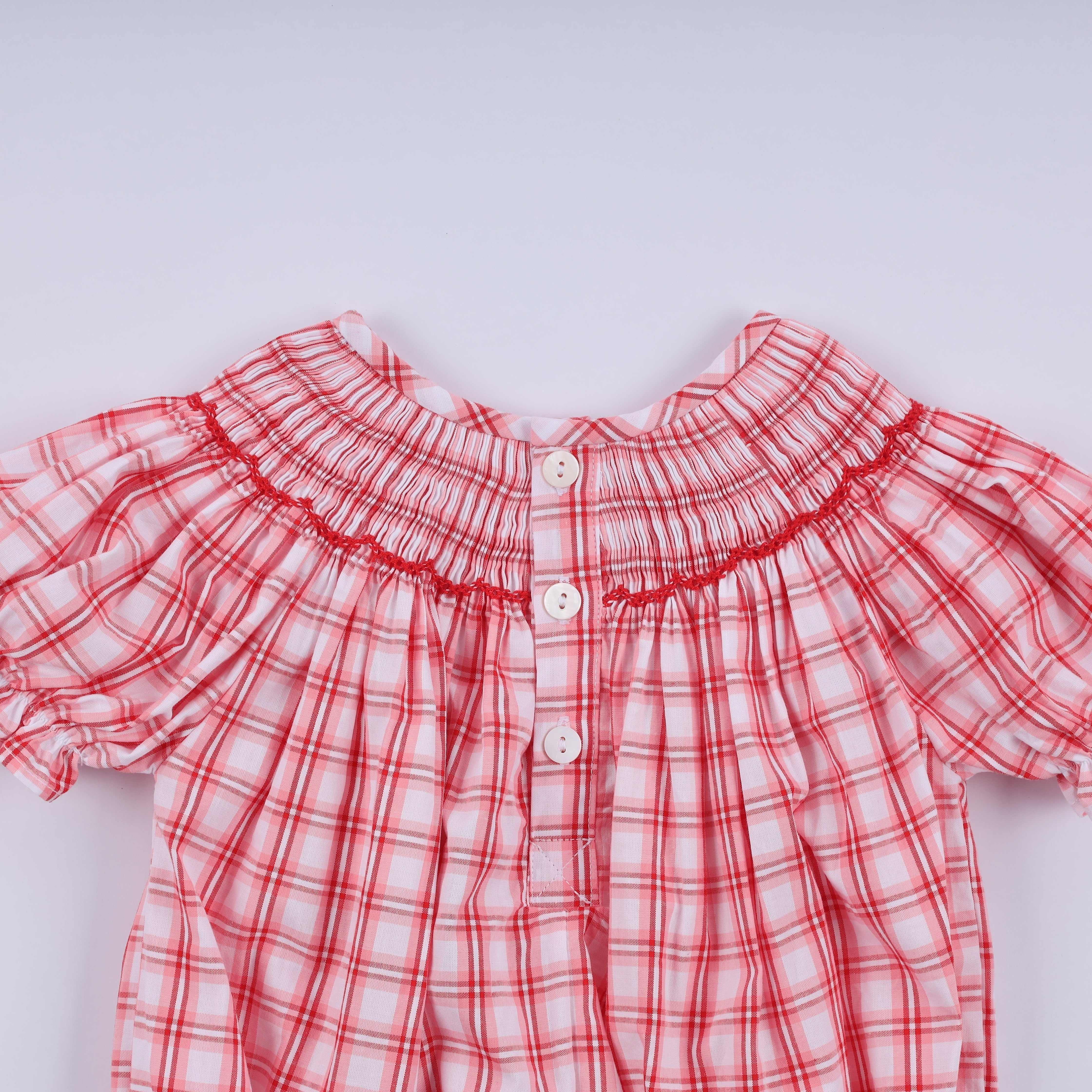 Red Christmas Santa Claus Hand Smocked Plaid Bubble