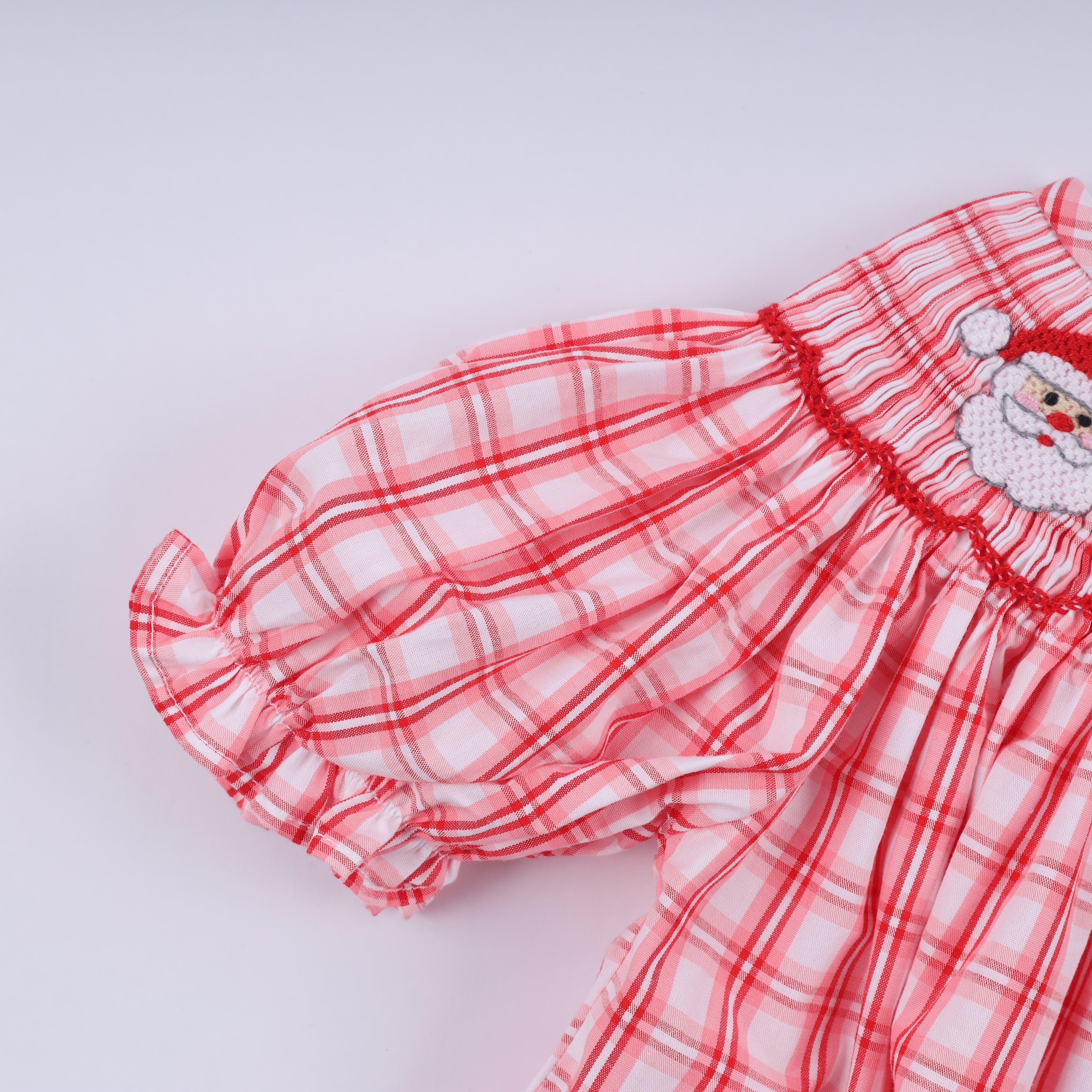 Red Christmas Santa Claus Hand Smocked Plaid Bloomer Set