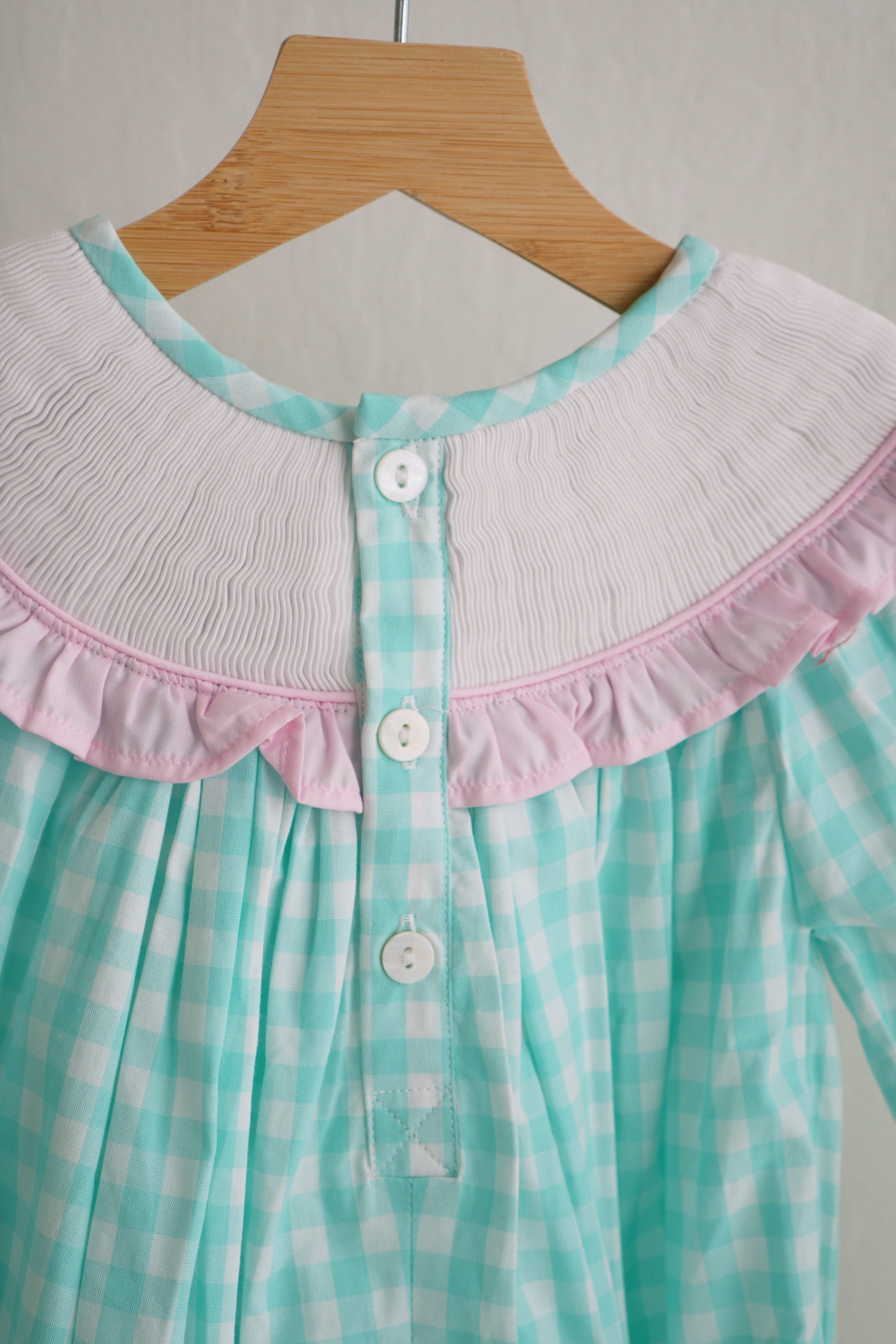 Mint Christmas Nutcracker Hand Smocked Gingham Dress