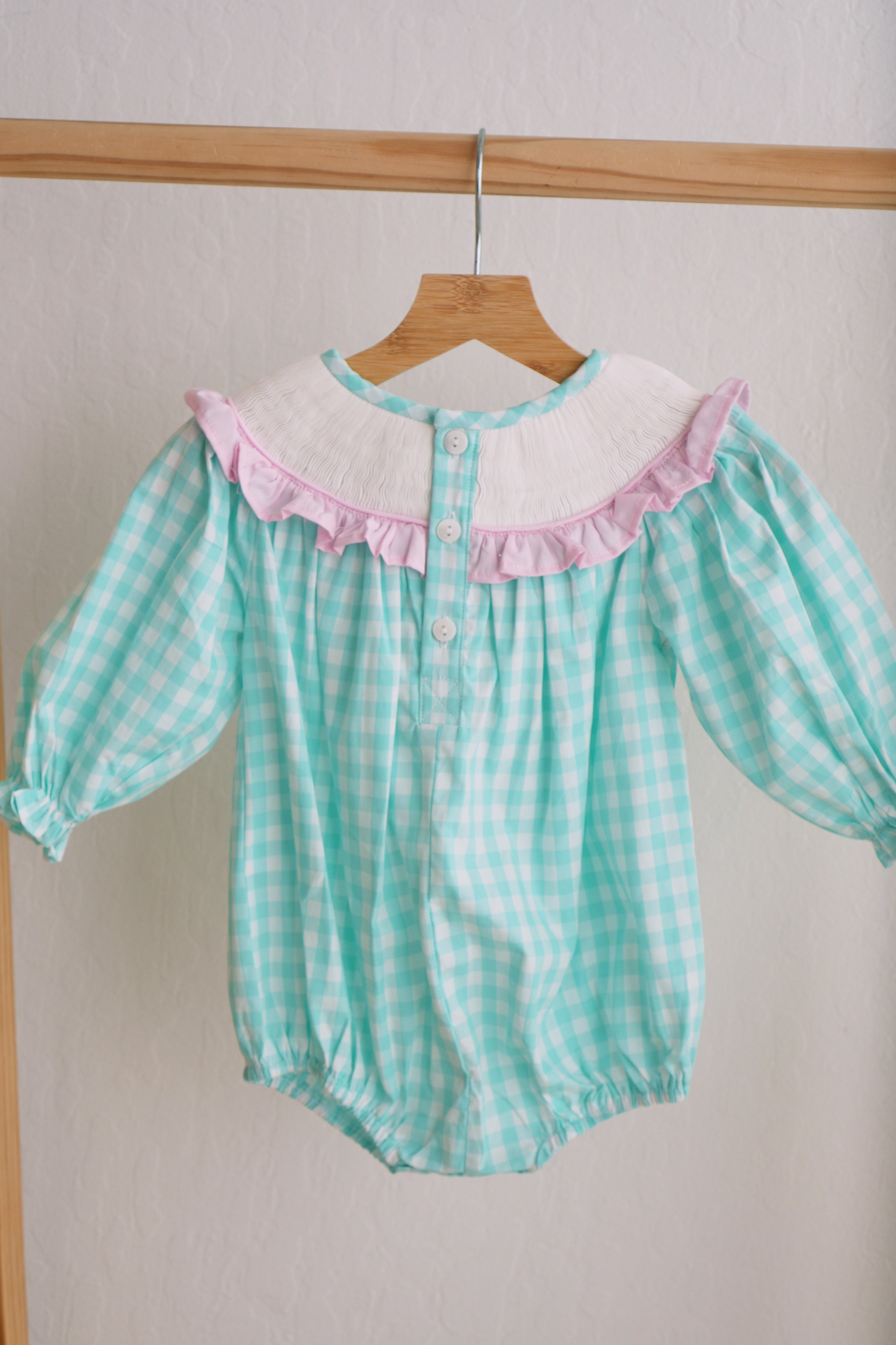 Mint Christmas Nutcracker Hand Smocked Gingham Bubble