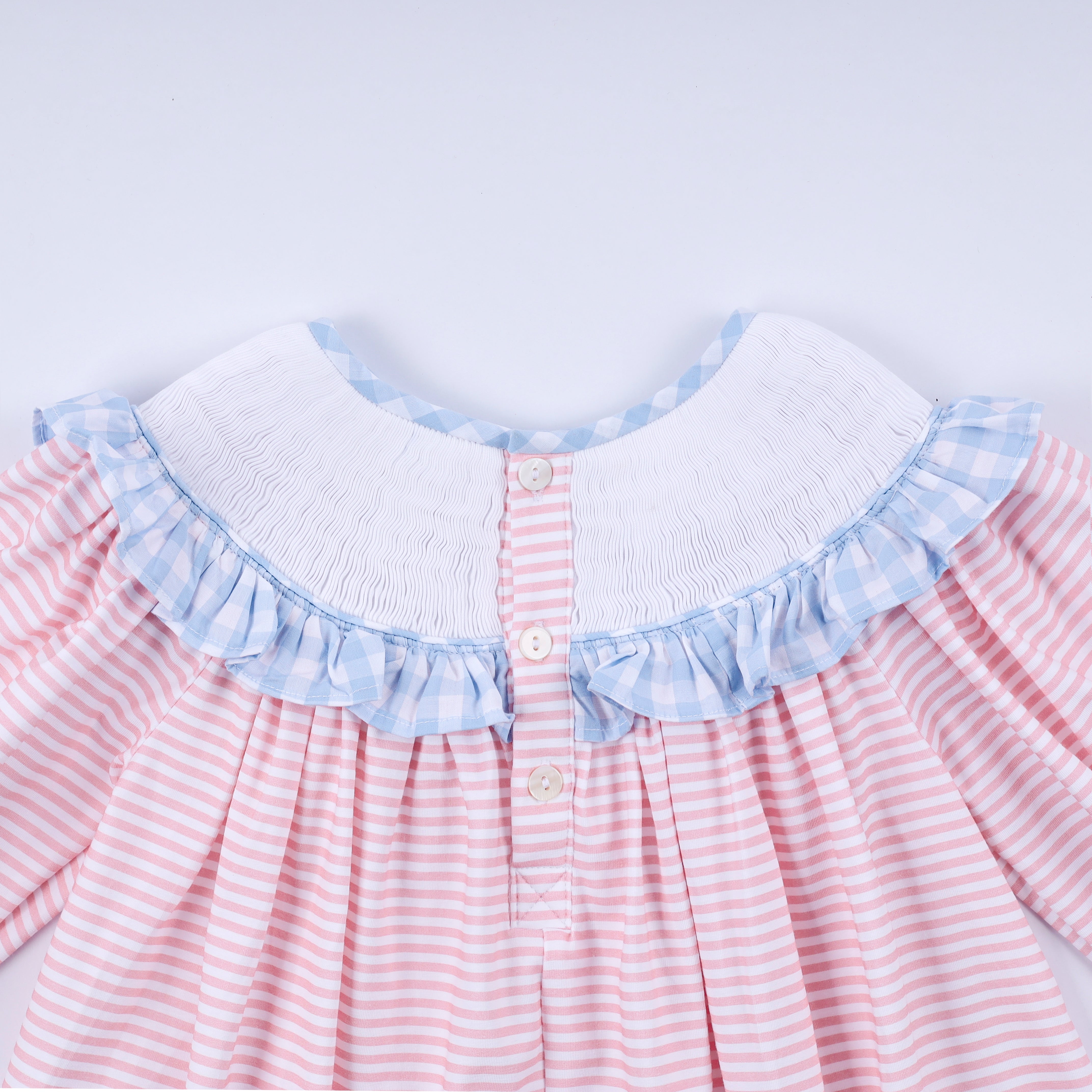 Pink Candy Cane Bow Hand Smocked Ruffle Dress
