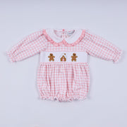 Pink Gingerbread Hand Smocked Gingham Ruffle Bubble