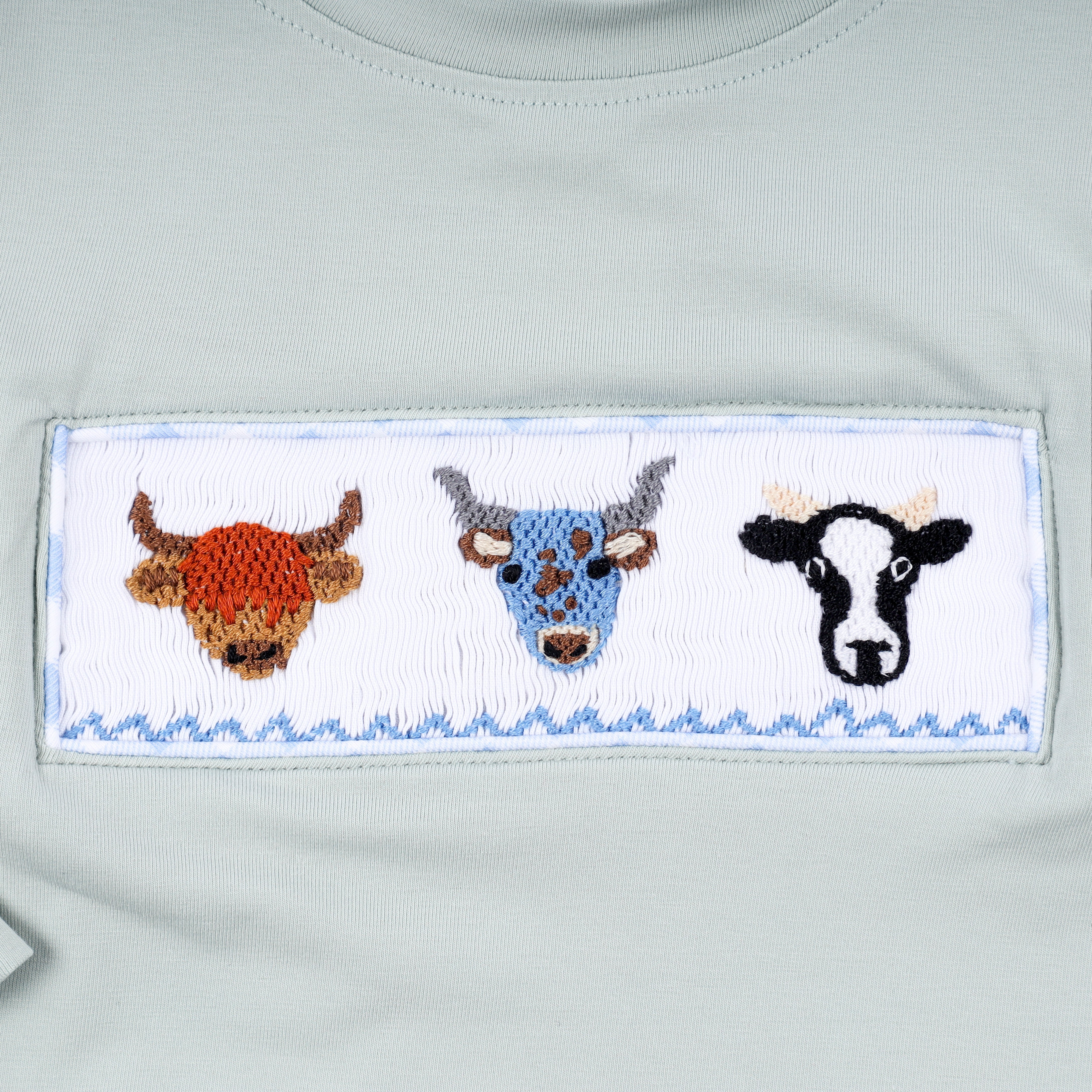 Sage Cow Hand Smocked Gingham Pants Set