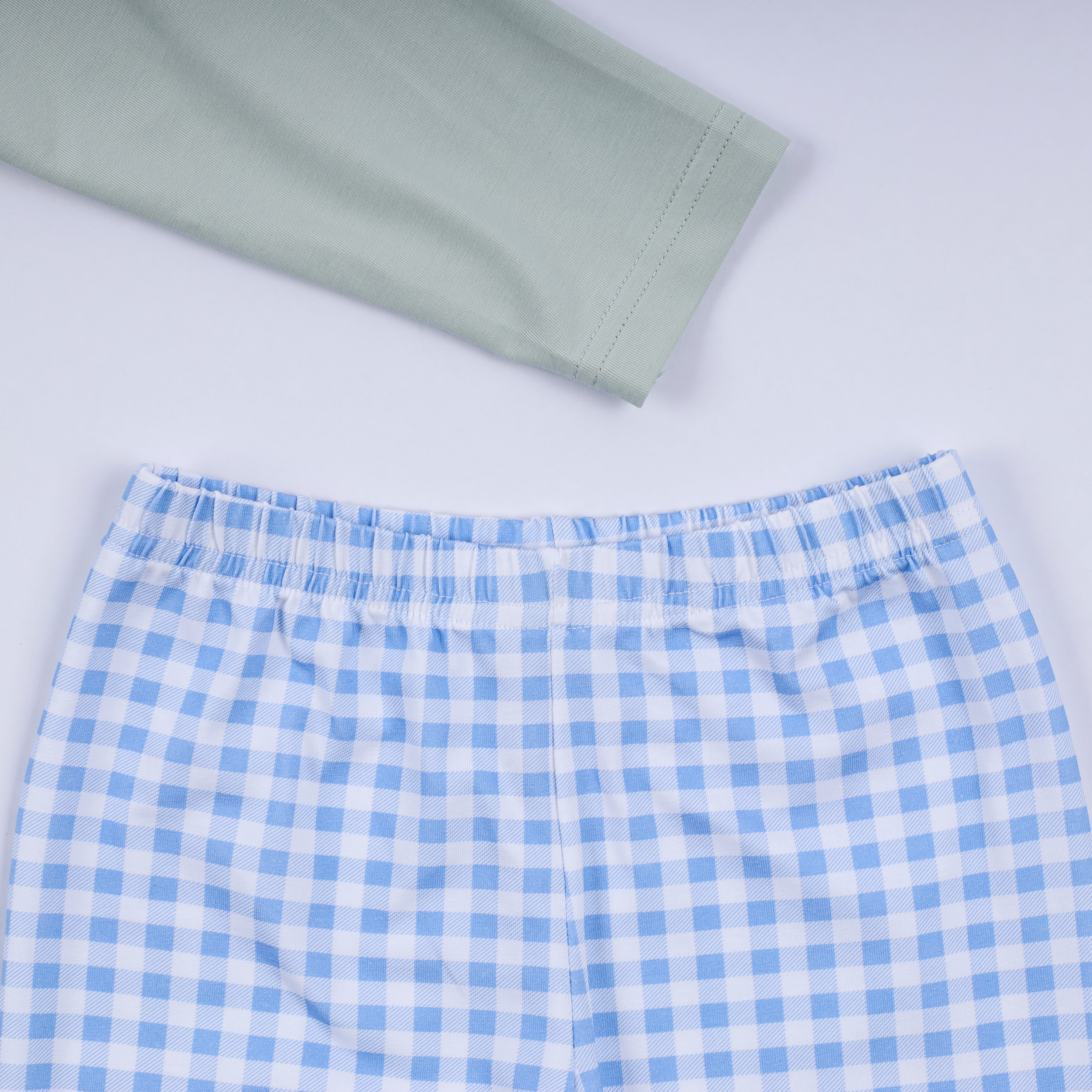 Sage Cow Hand Smocked Gingham Pants Set