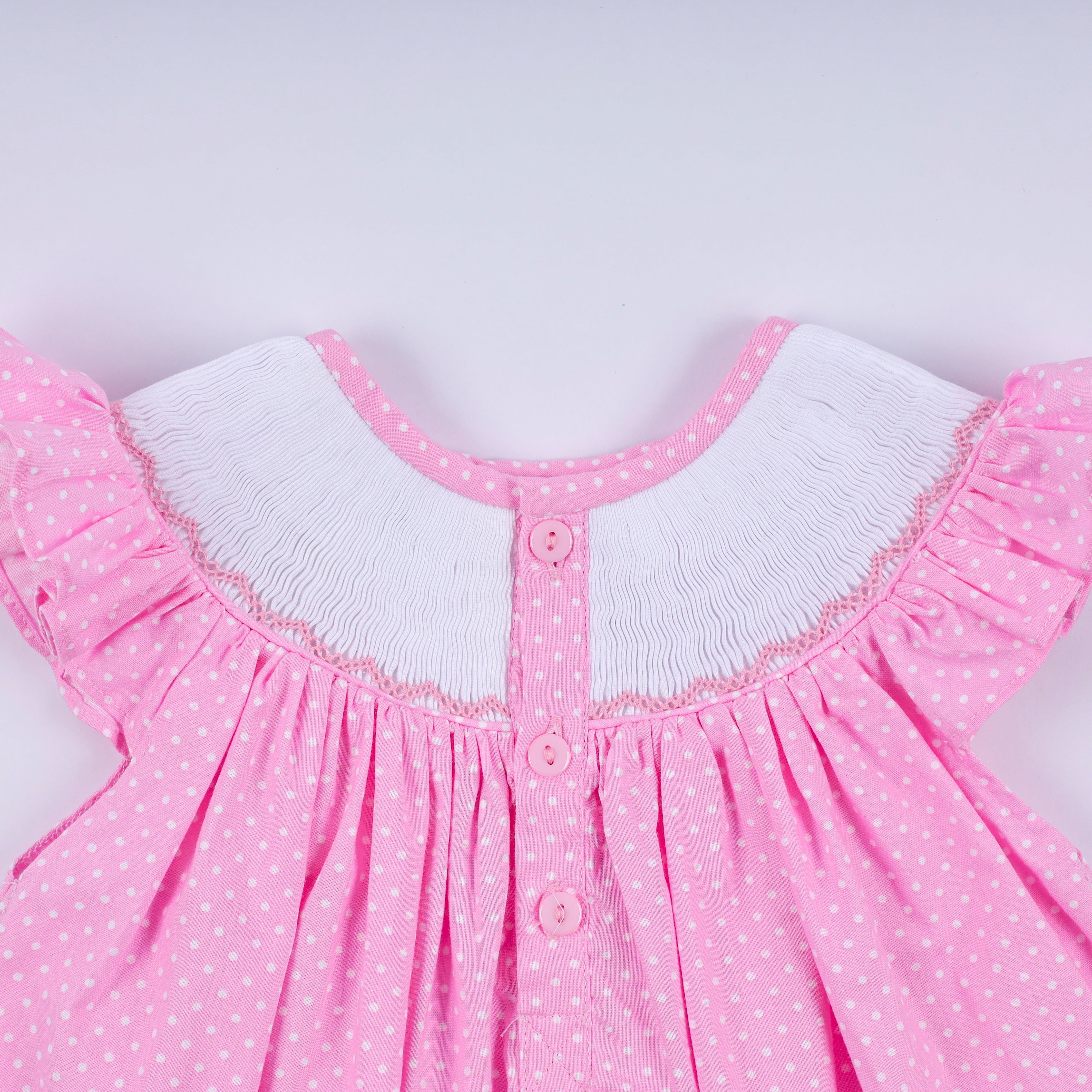Pink Character Hand Smocked Dot Ruffle Bloomer Set