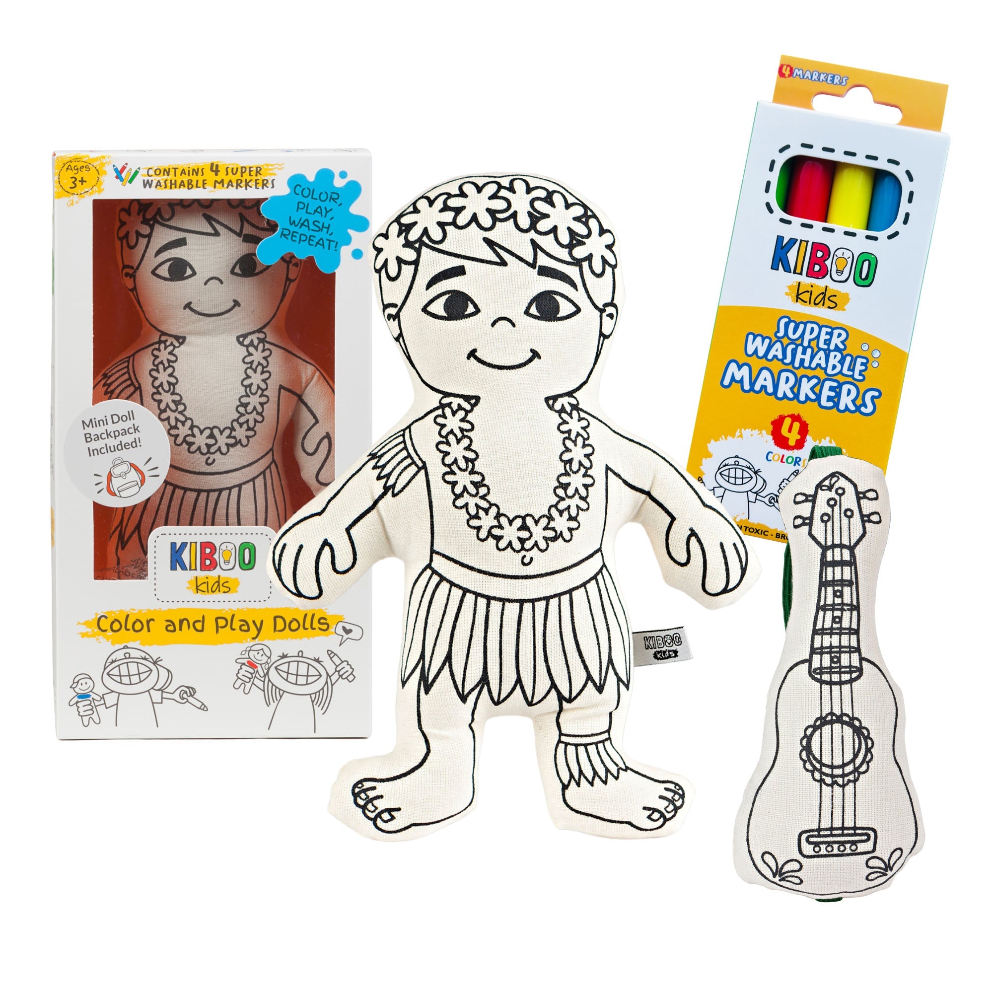 Kiboo Kids: Hula Boy With Mini Ukulele - Colorable And Washable Doll For Creative Play