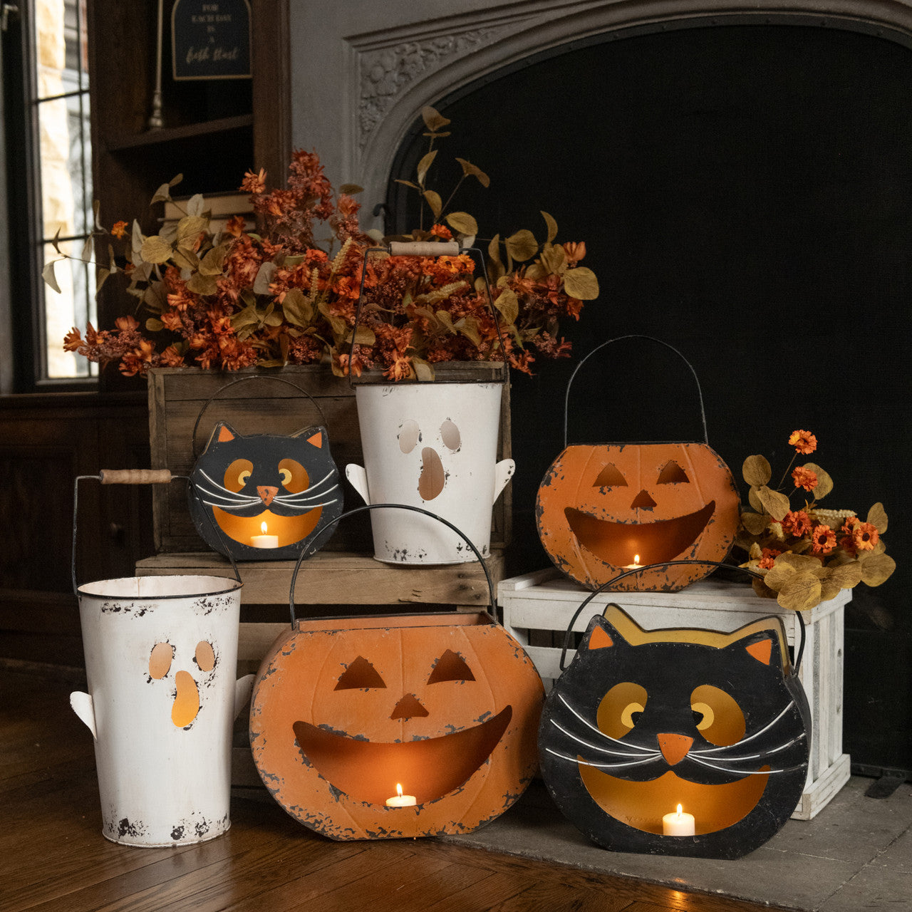 Happy Jack O Lantern Metal Bucket