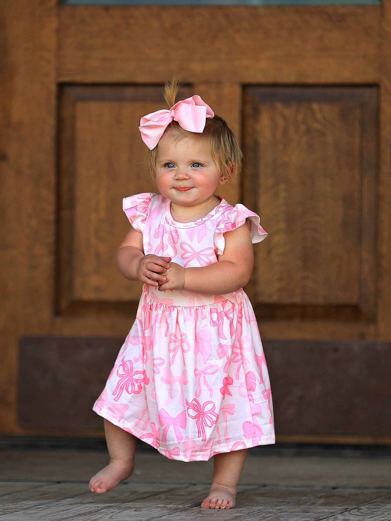 Easter Bow Print Flying Sleeve Girls Dress