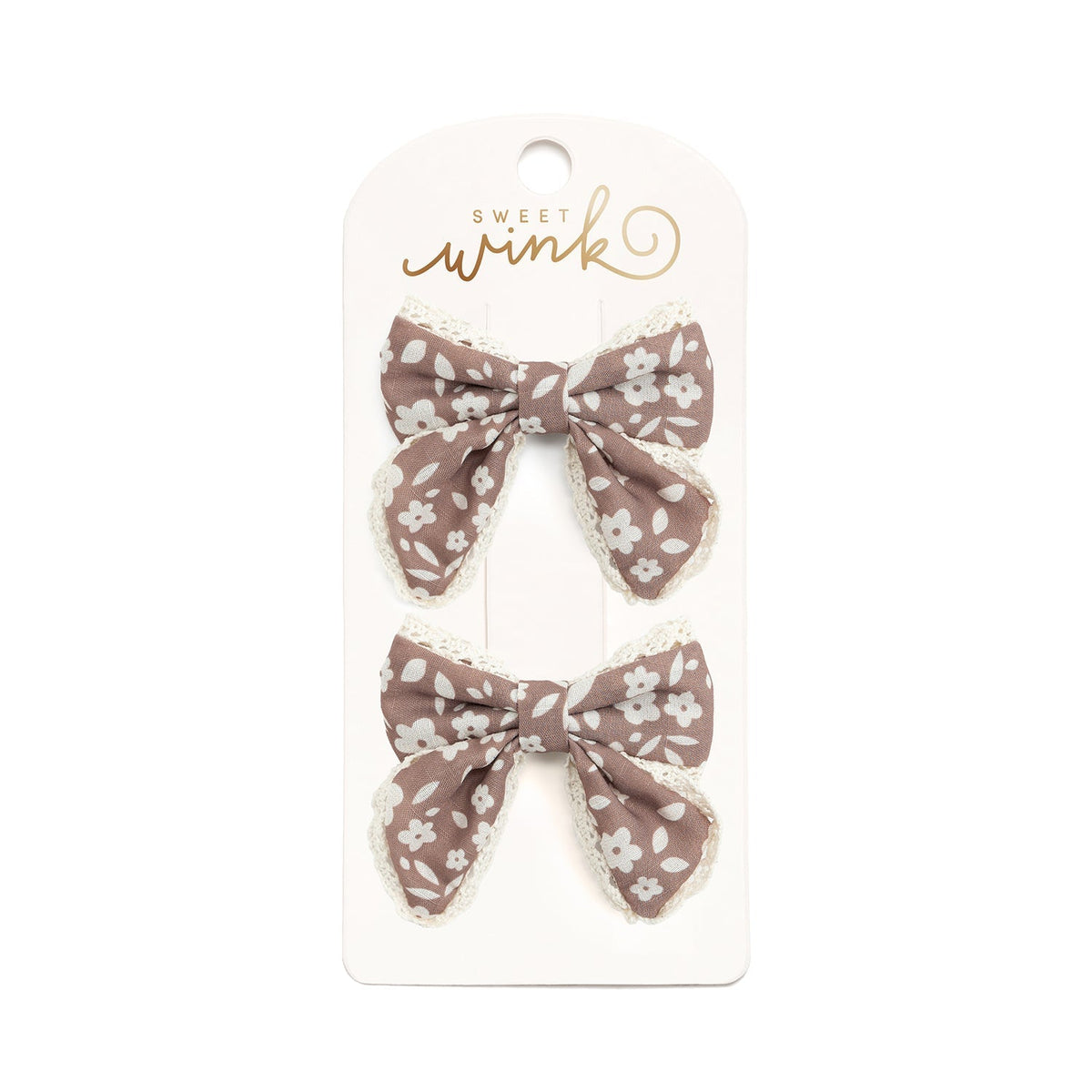 Mocha Floral Lace Bow Clip Set
