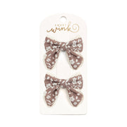 Mocha Floral Lace Bow Clip Set