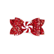 Peppermint Glitter Christmas Bow Clip