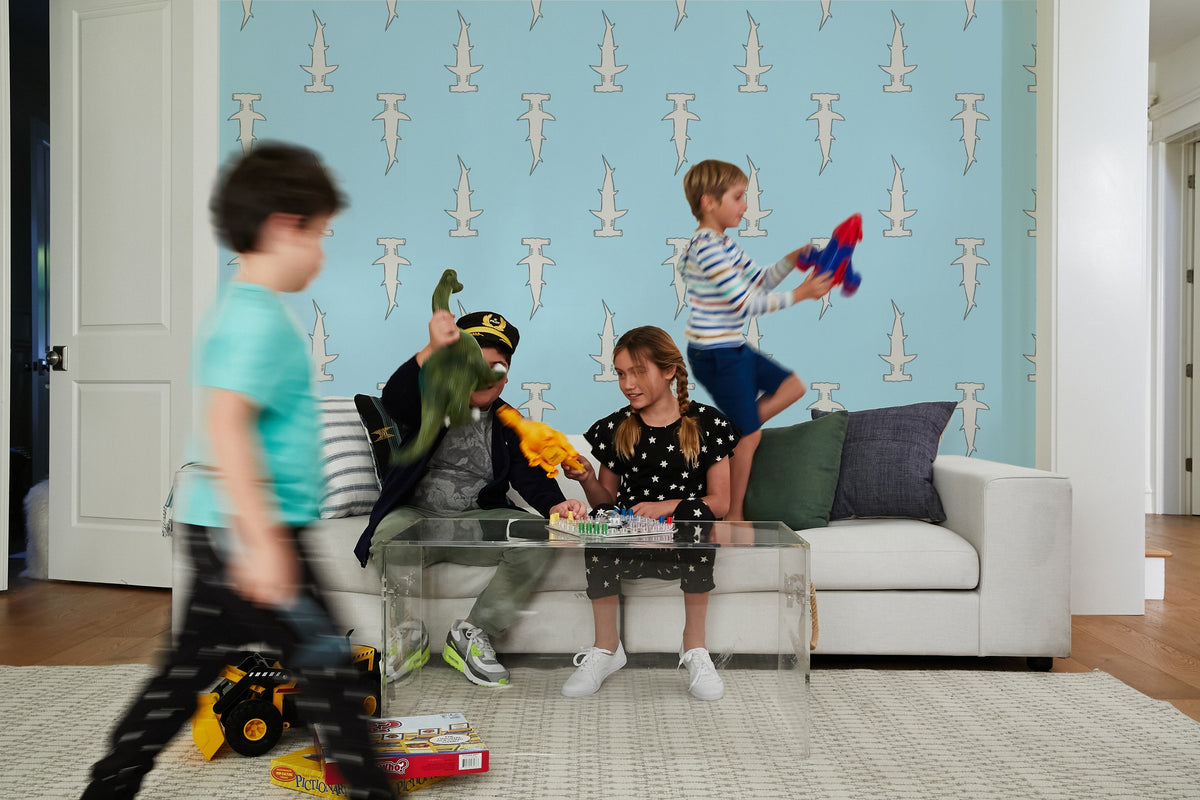 'hammerheads' Wallpaper By Tea Collection - Baby Blue
