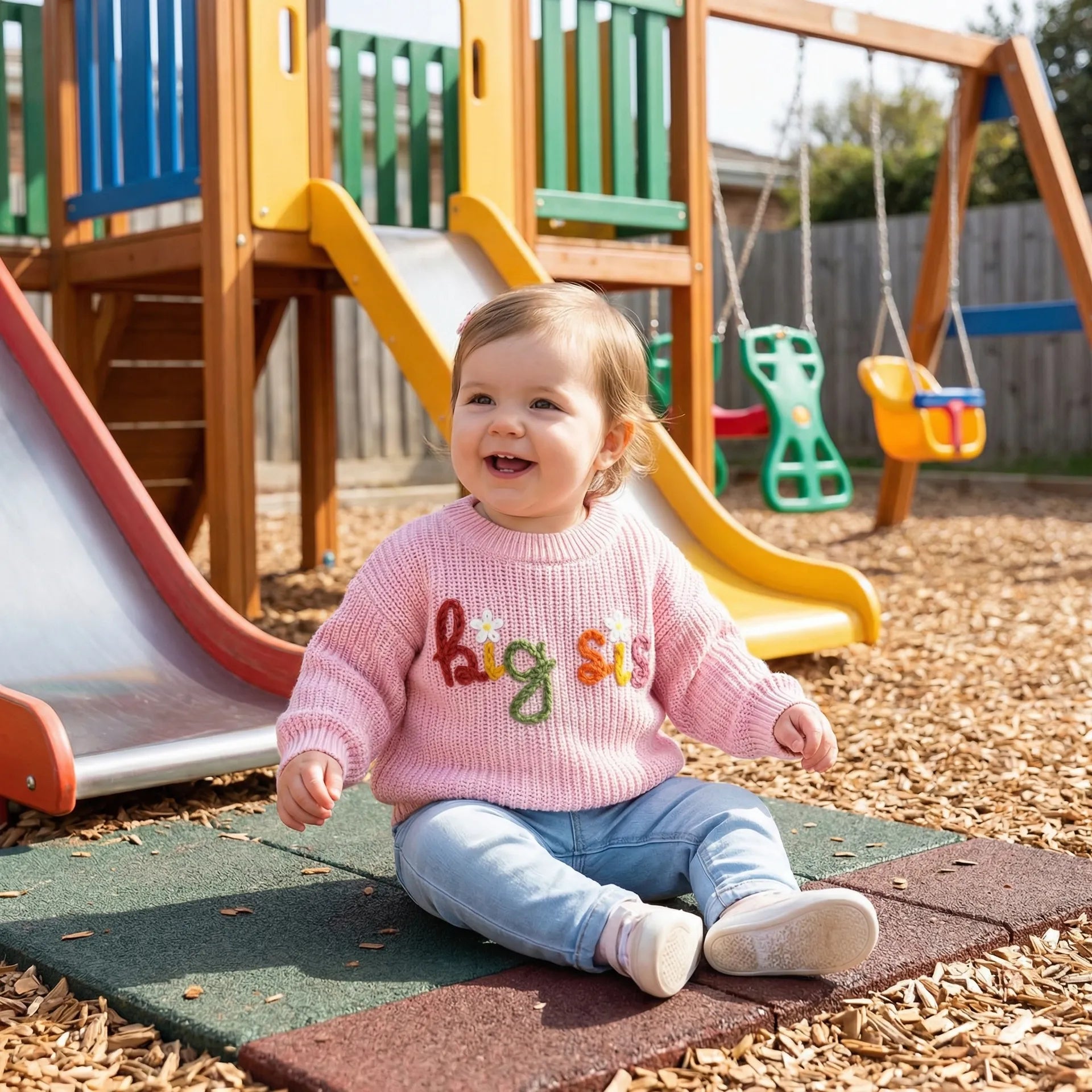Hand-embroidered Big Sis Knit Sweater