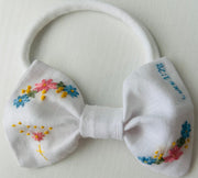 Hand-embroidered Baby Bow - White