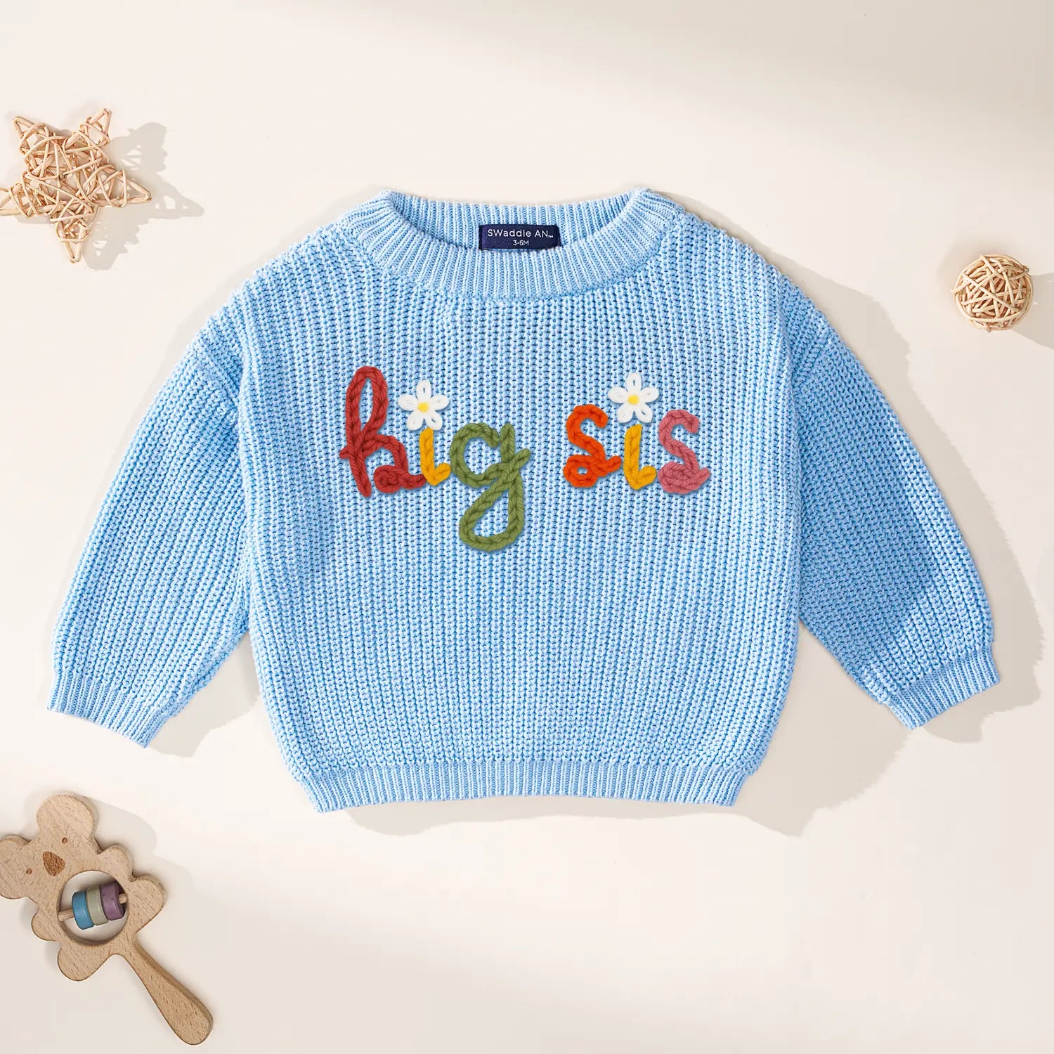 Hand-embroidered Big Sis Knit Sweater