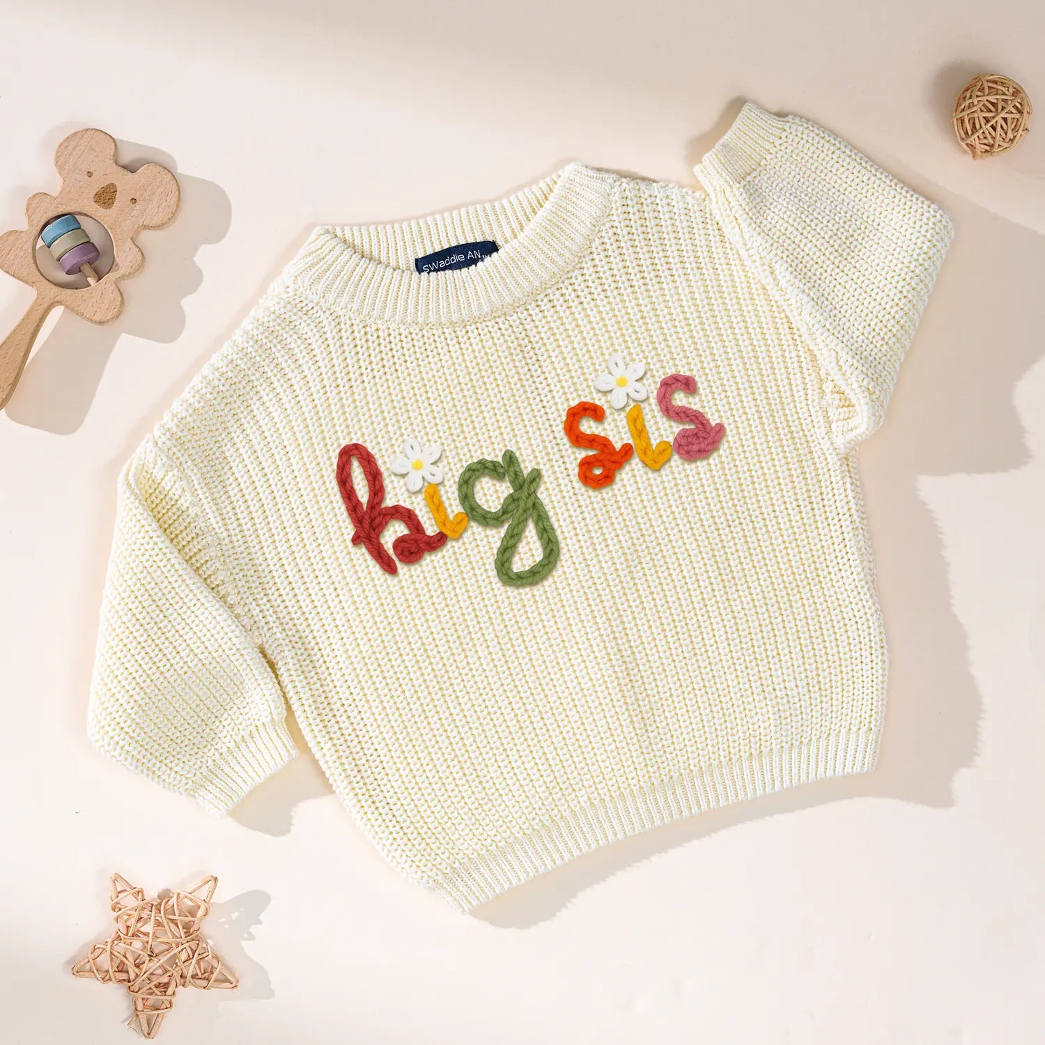 Hand-embroidered Big Sis Knit Sweater