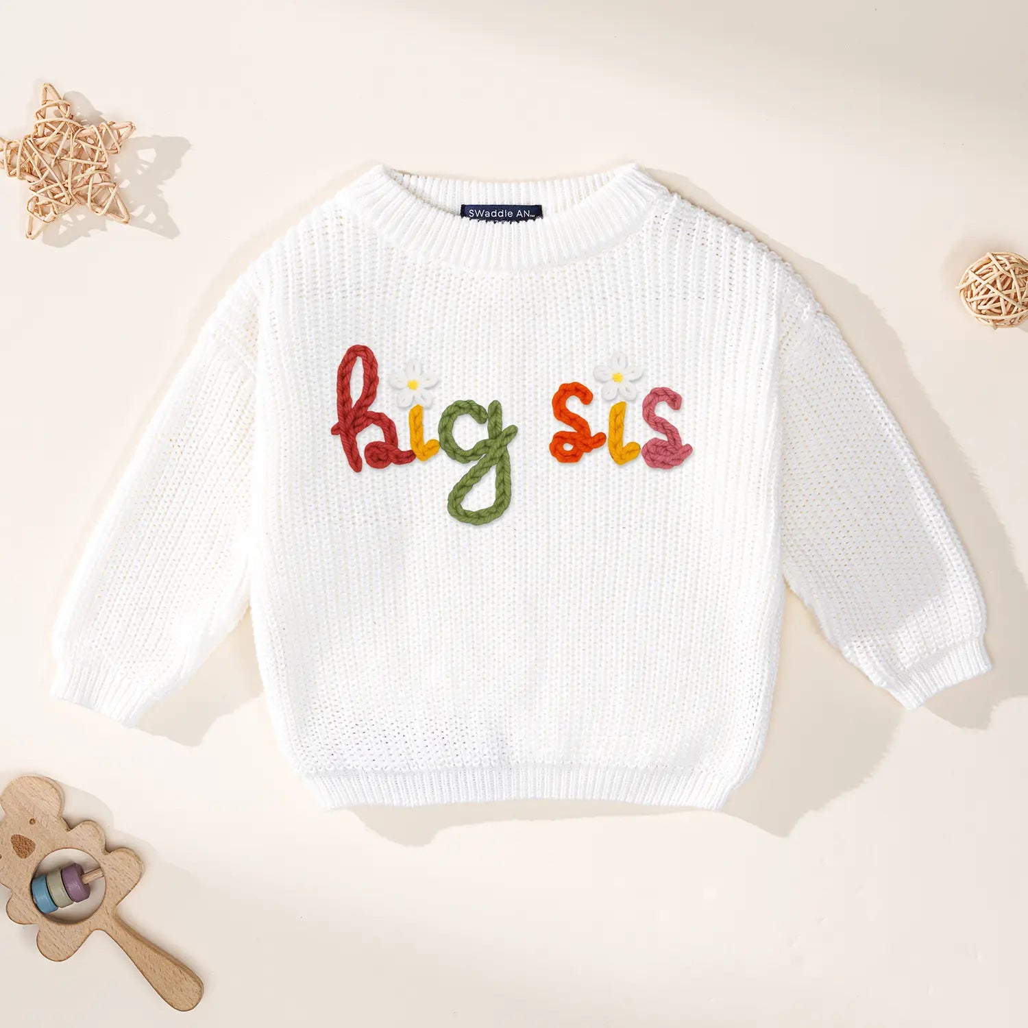 Hand-embroidered Big Sis Knit Sweater