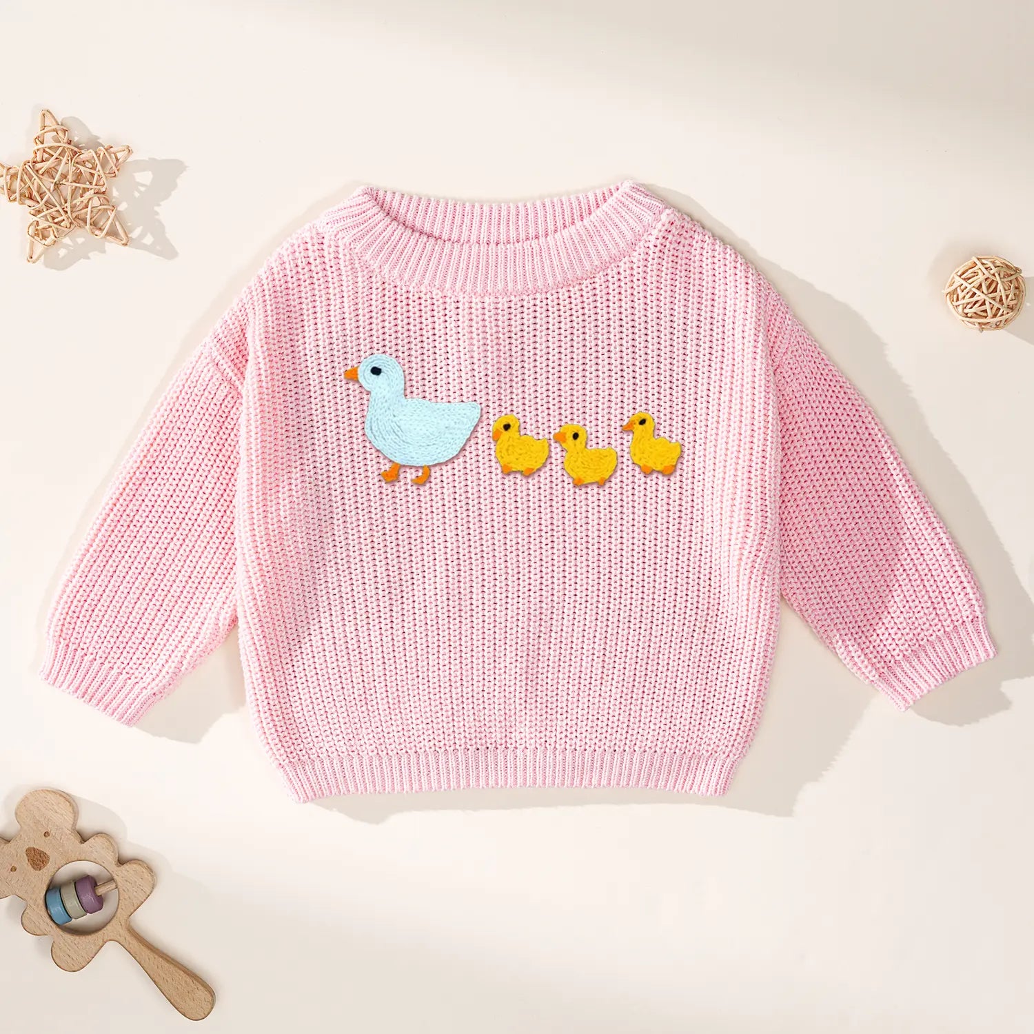 Hand Embroidered Marching Ducks Baby Knit Sweater