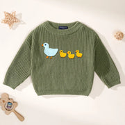 Hand Embroidered Marching Ducks Baby Knit Sweater