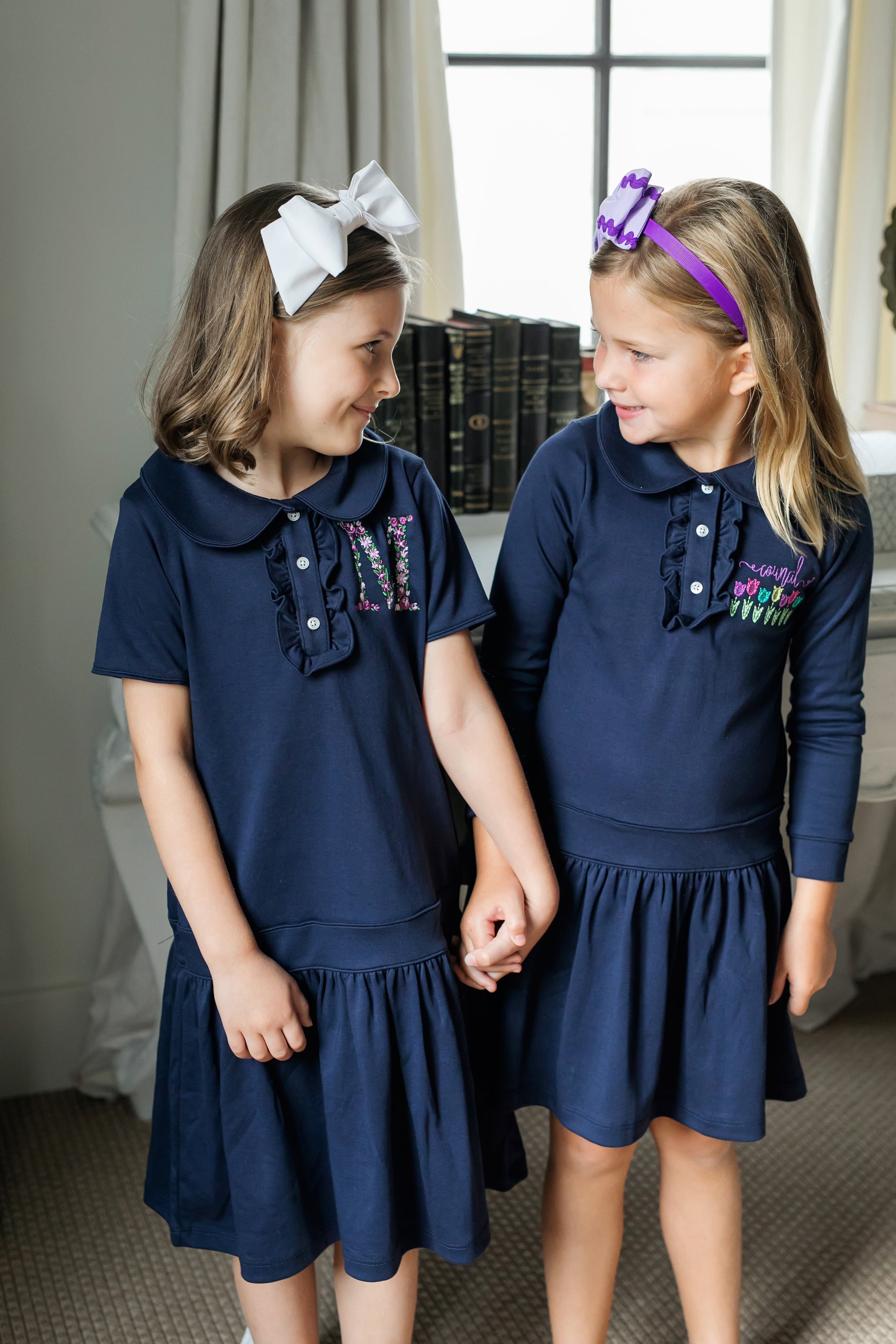 Hattie Girls' Pima Cotton Dress - Navy