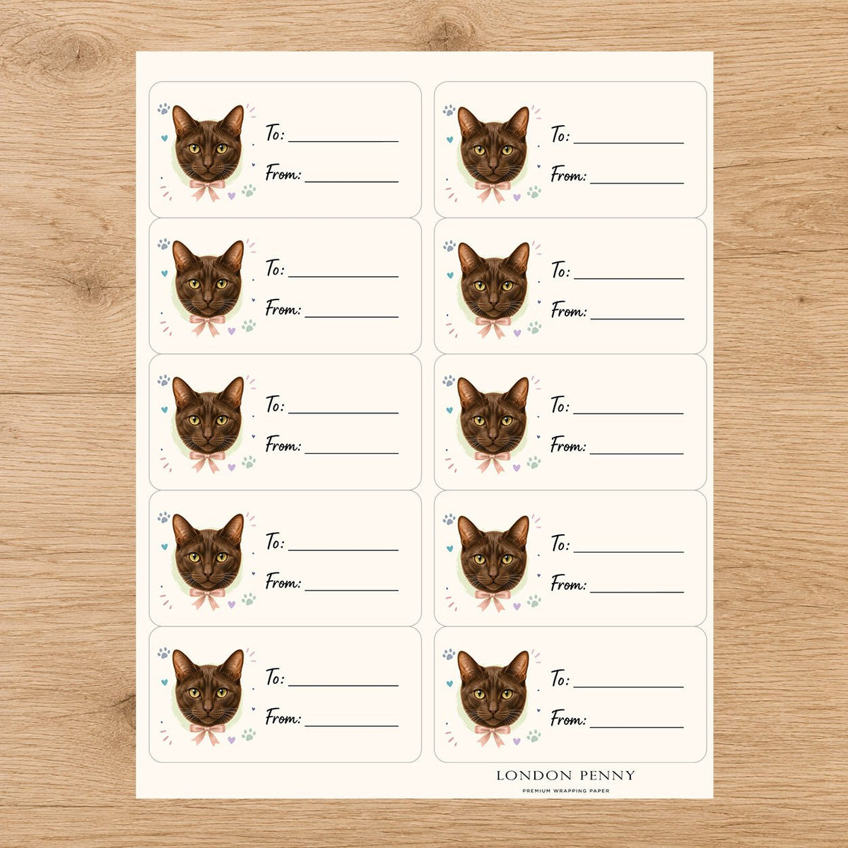 Havana Brown Purrfectly Yours Gift Tag Sticker Sheet