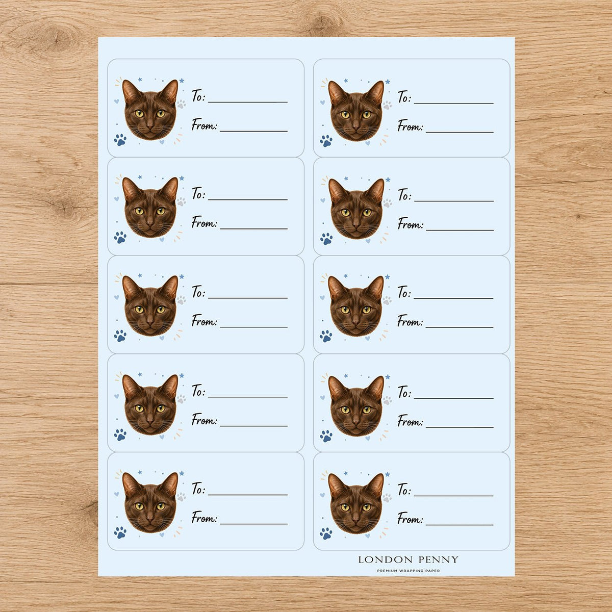 Havana Brown Pawprint Wishes Gift Tag Sticker Sheet