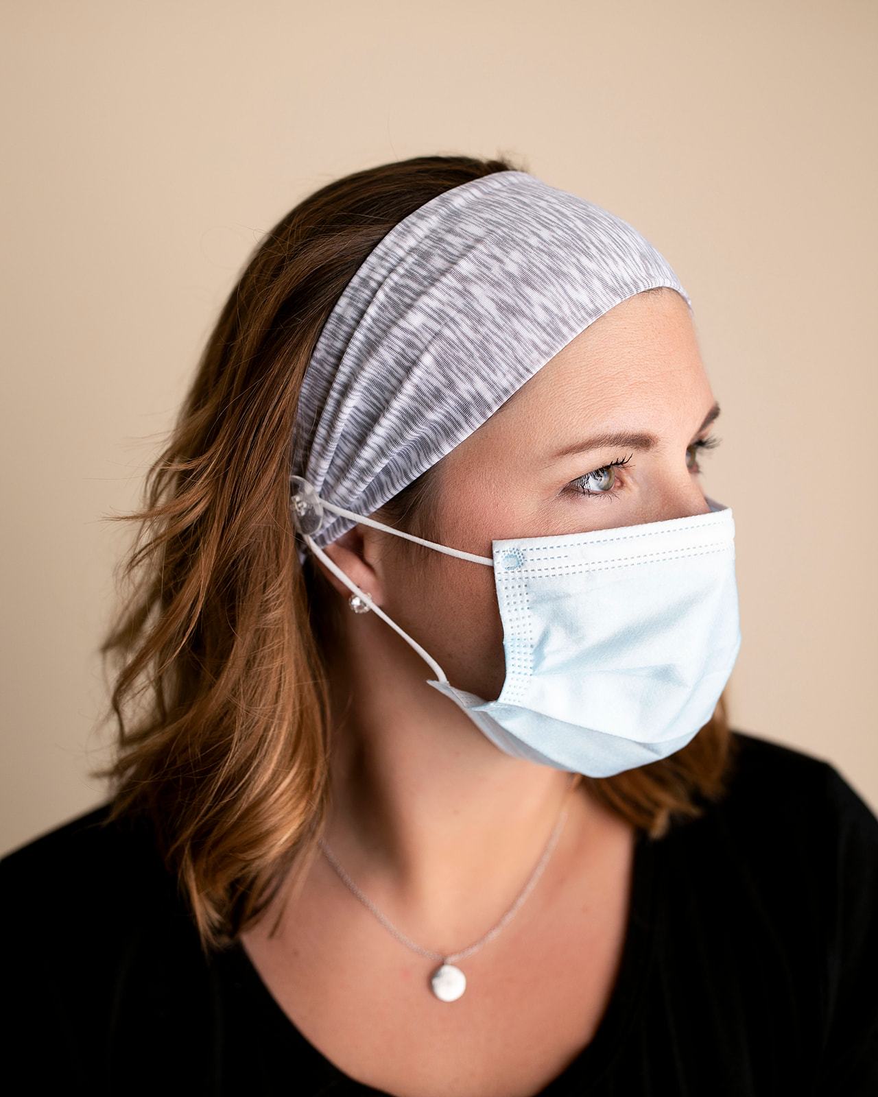 Cozy Light Gray Savior Headbands With Buttons For Masks