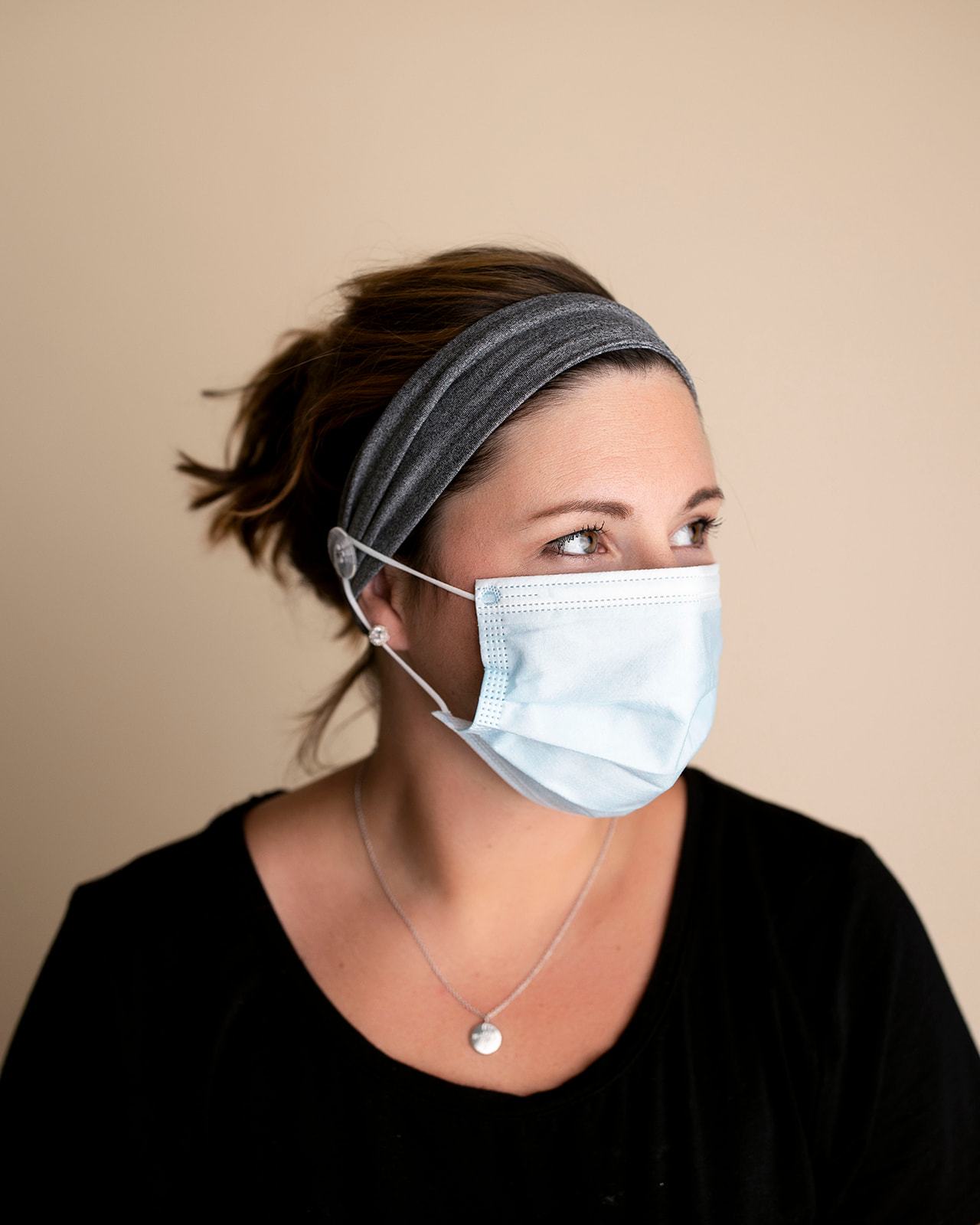 Heather Gray Savior Headbands With Buttons For Masks