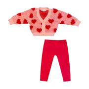 Red Heart To Heart Cozy Cardigan & Legging Set