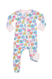 Soft & Stretchy Zipper Footie - Candy Hearts