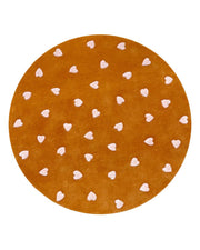 Rug Hearts Brown / Pink Print Round Diam. 3.9 Ft