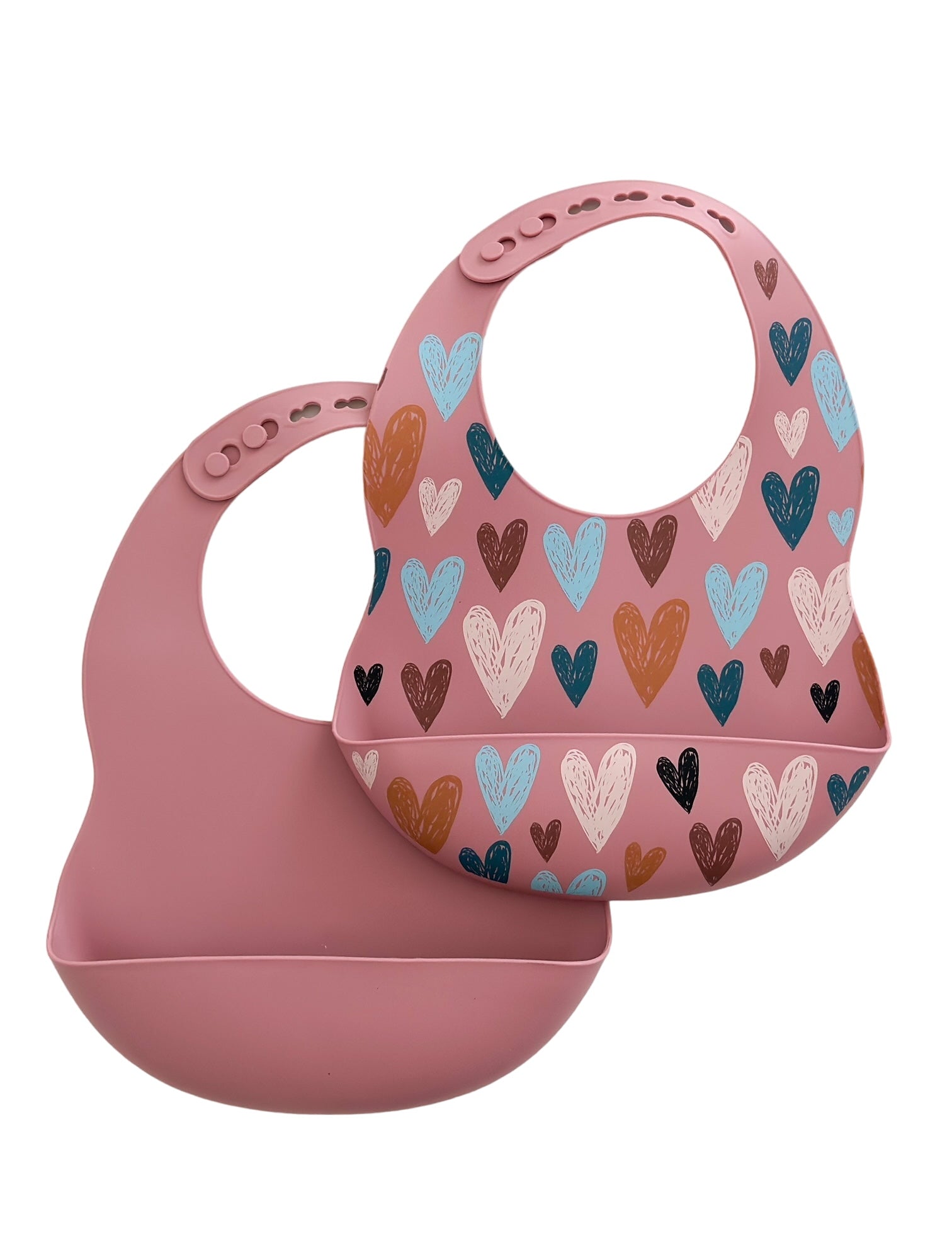 Silicone Bibs - Hearts And Dusty Rose