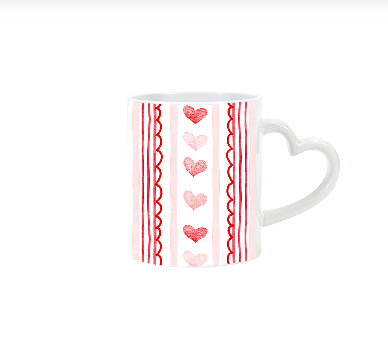 Heart Handle Mug – Valentine’s Day Gift W/ Red & Pink Hearts | Coffee Mug By Josil Paperie