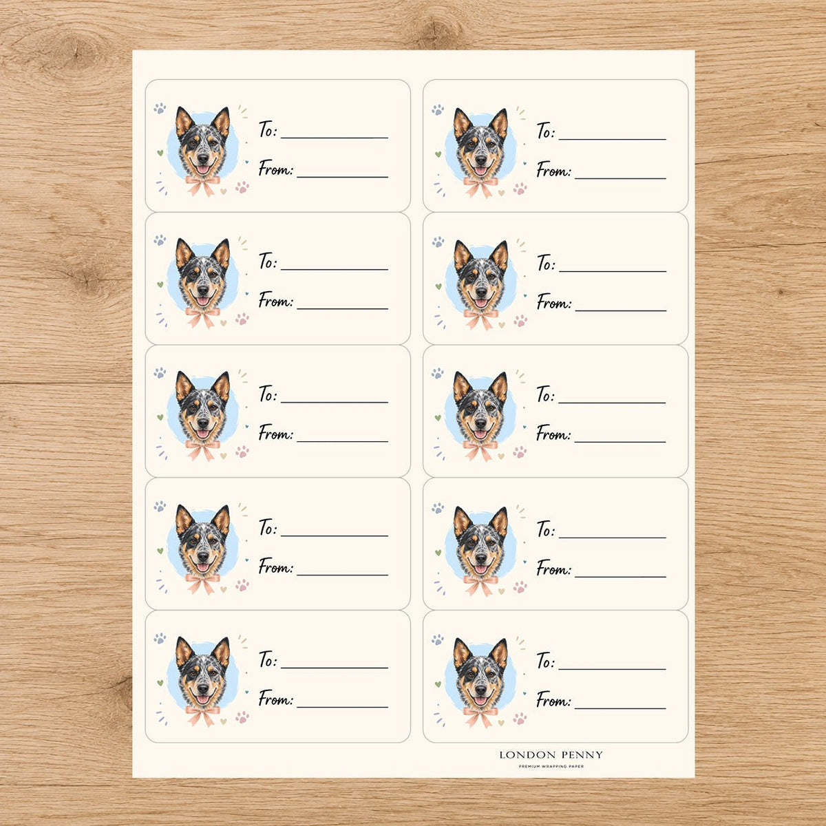 Heeler Paws & Bows Gift Tag Sticker Sheet