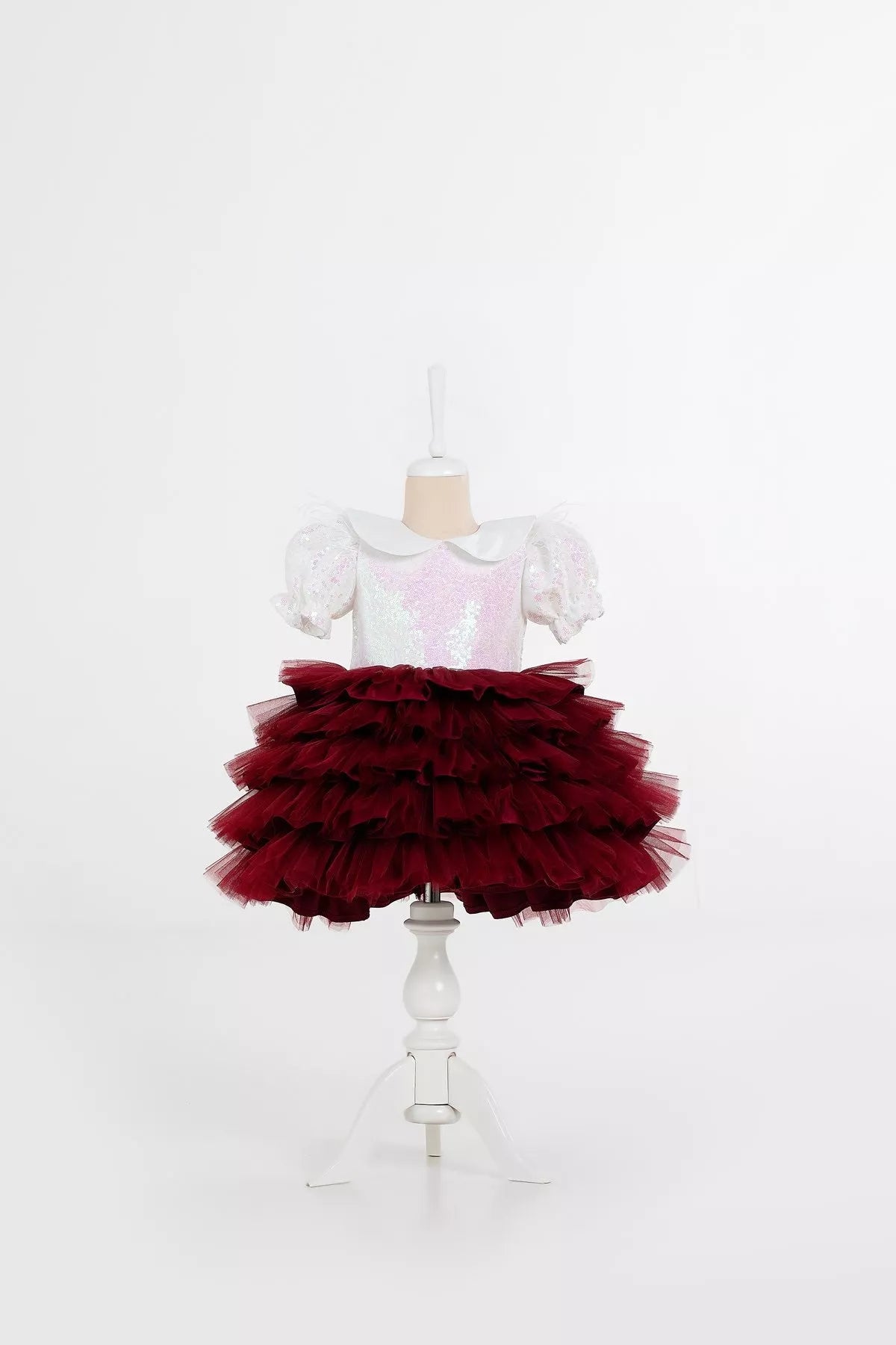 Helena White & Burgundy Party Dress