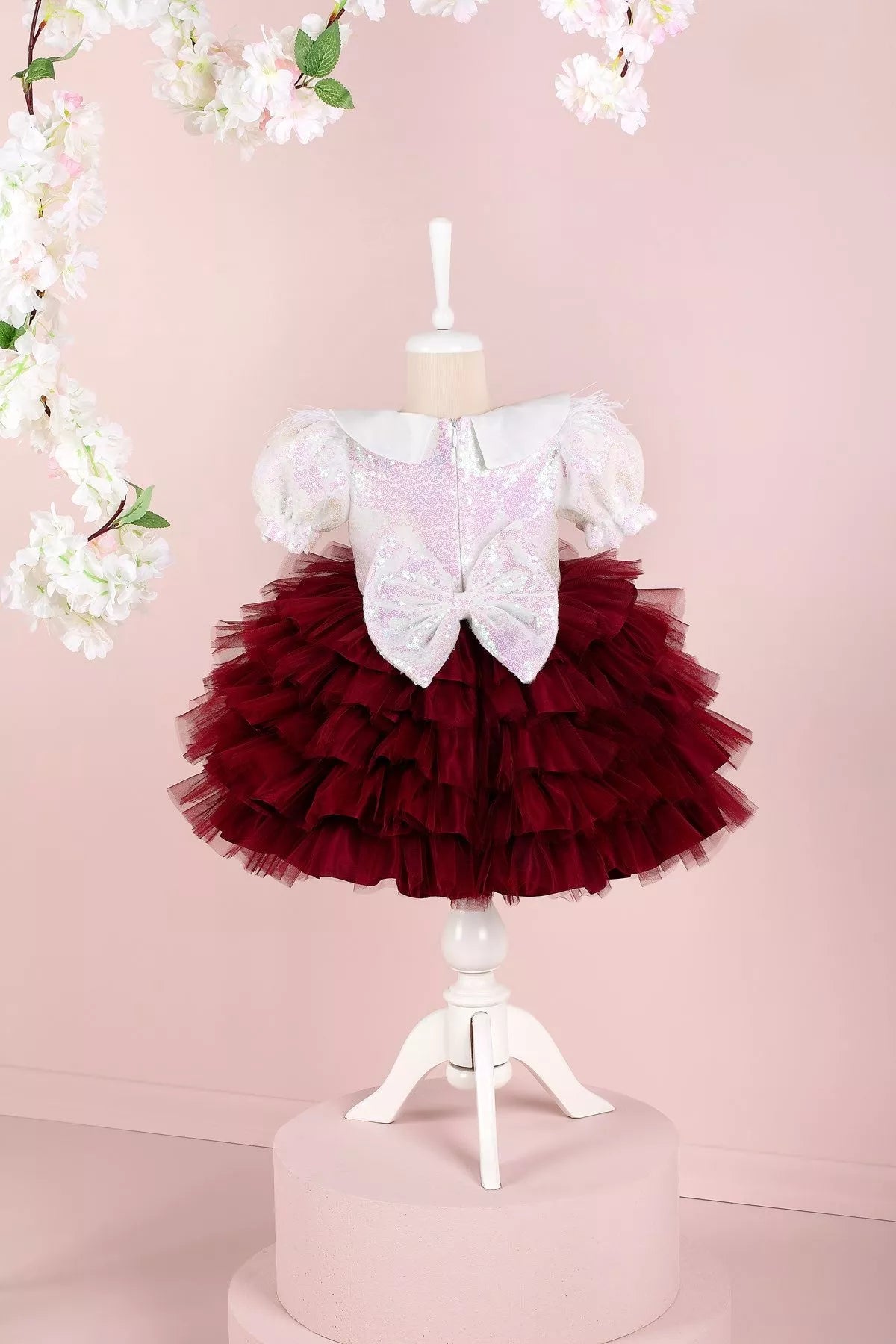 Helena White & Burgundy Party Dress