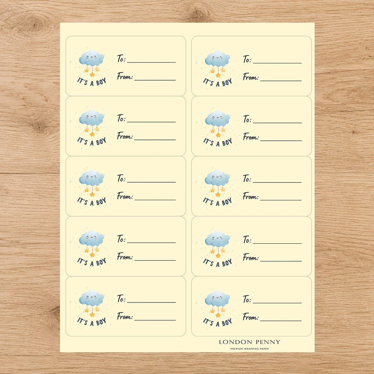 Hello Baby Boy Gift Tag Sticker Sheet